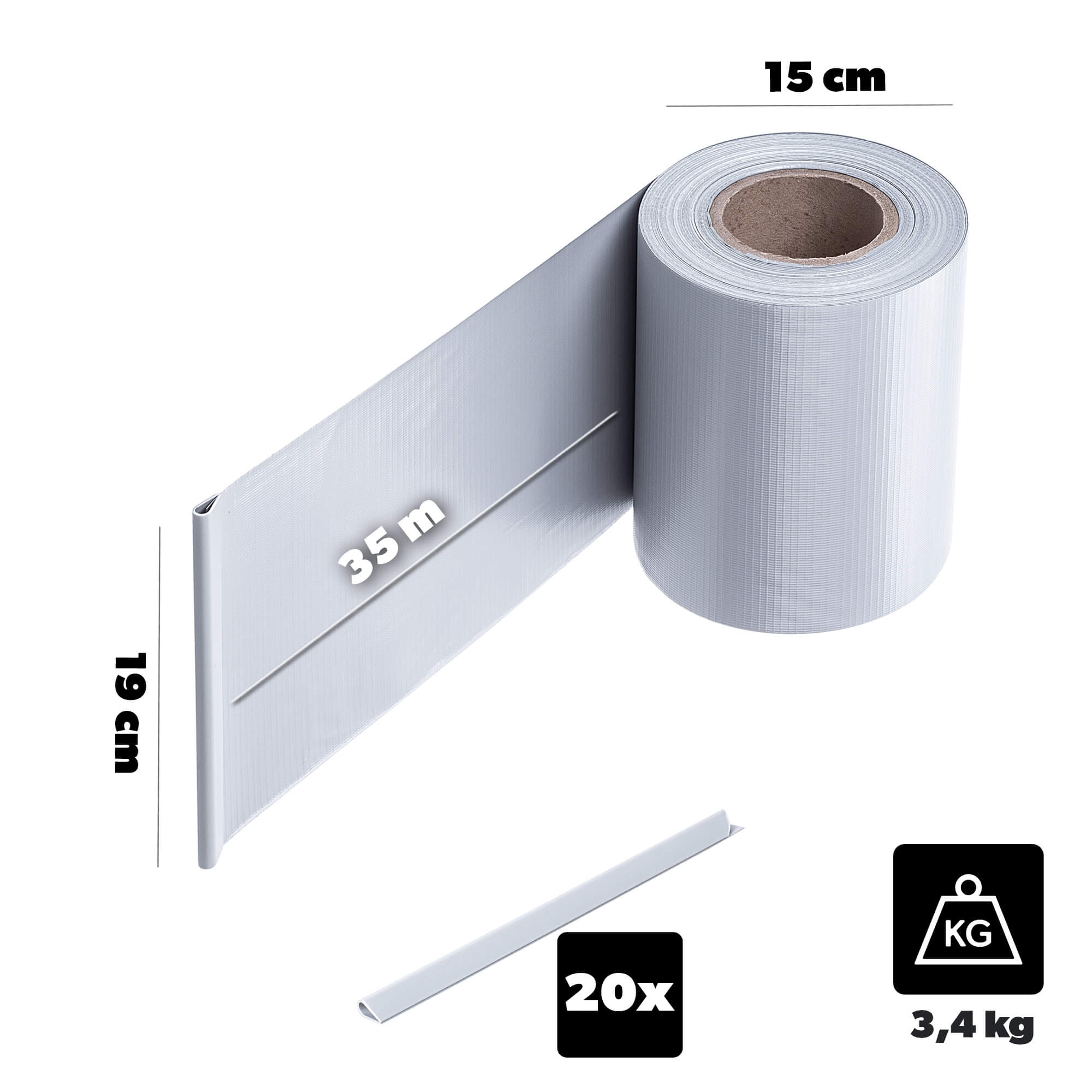 Taśma ogrodzeniowa Langon 19 cm x 35 m jasnoszara