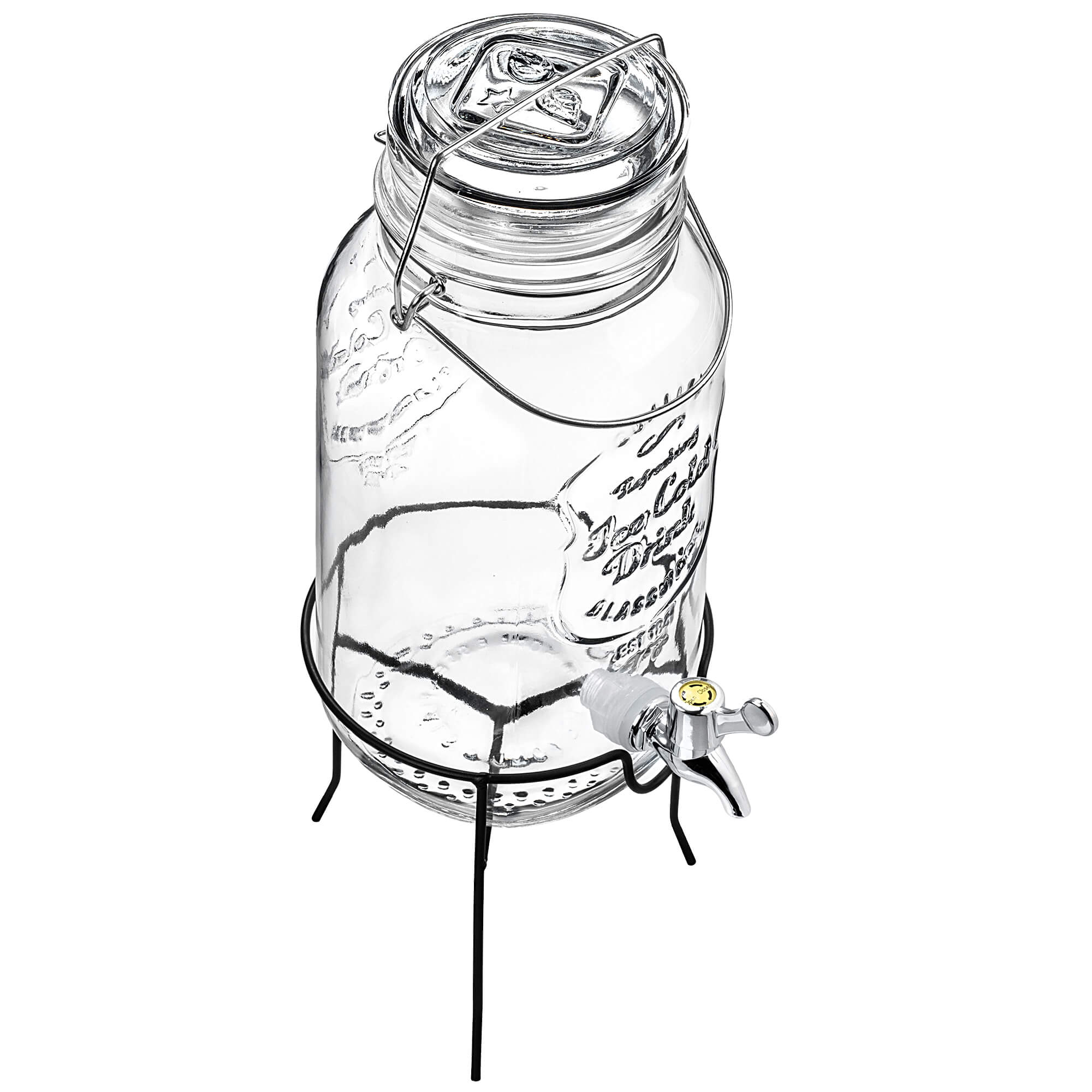 Słój z kranikiem Mesagne do zimnych napojów i lemoniady 4L z podstawką i szklaną pokrywką