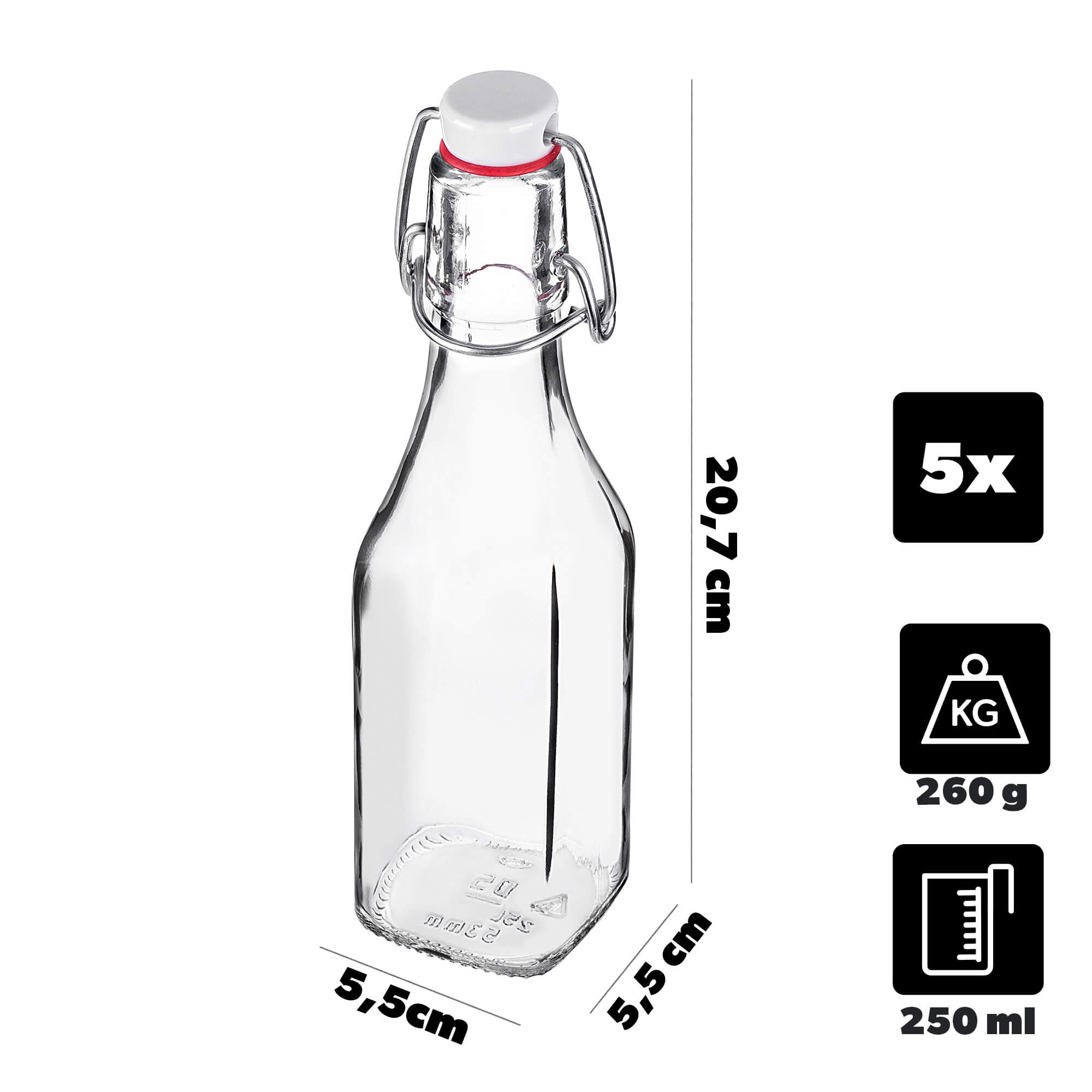 Szklana butelka Nave 250ml z korkiem mechanicznym 5 szt.