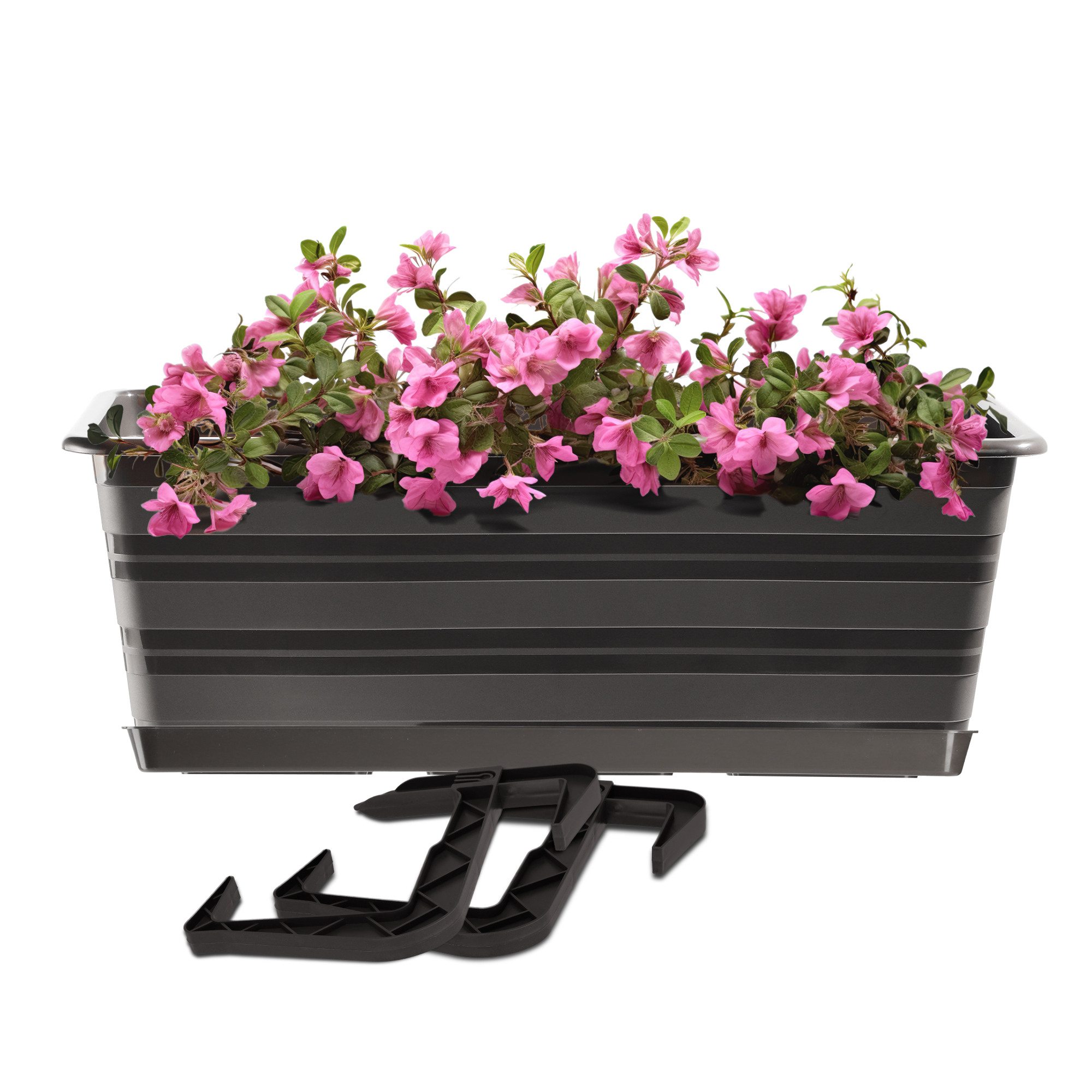 Doniczka balkonowa Cati + podstawka + uchwyty 40 cm, antracyt