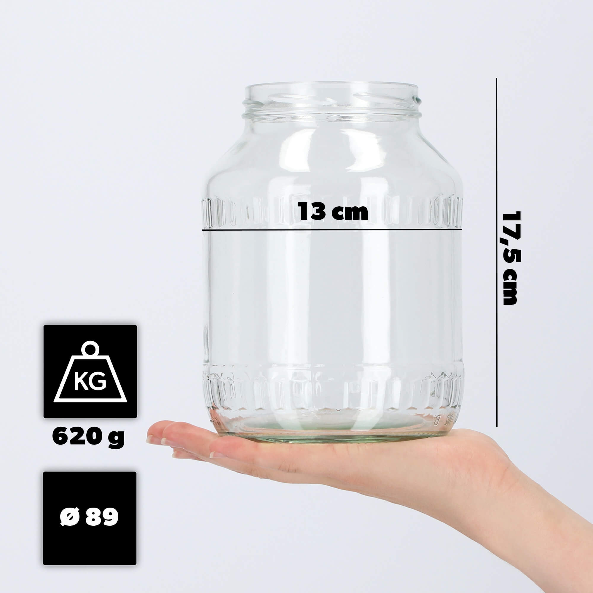 Szklany słój Boro 1,7L 89mm + wieczko "Czarna koronka" 12 szt.