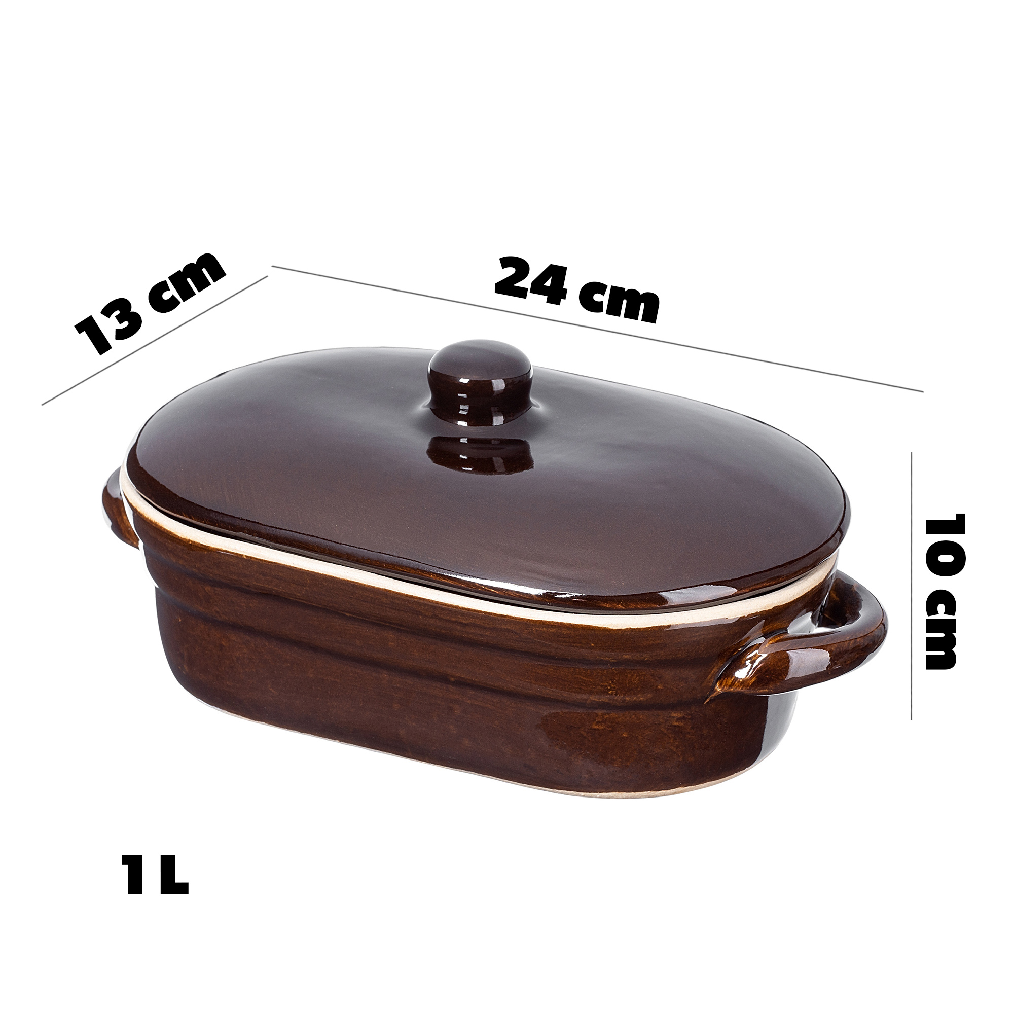 Garnek owalny kamionkowy Athena 1L, z pokrywką