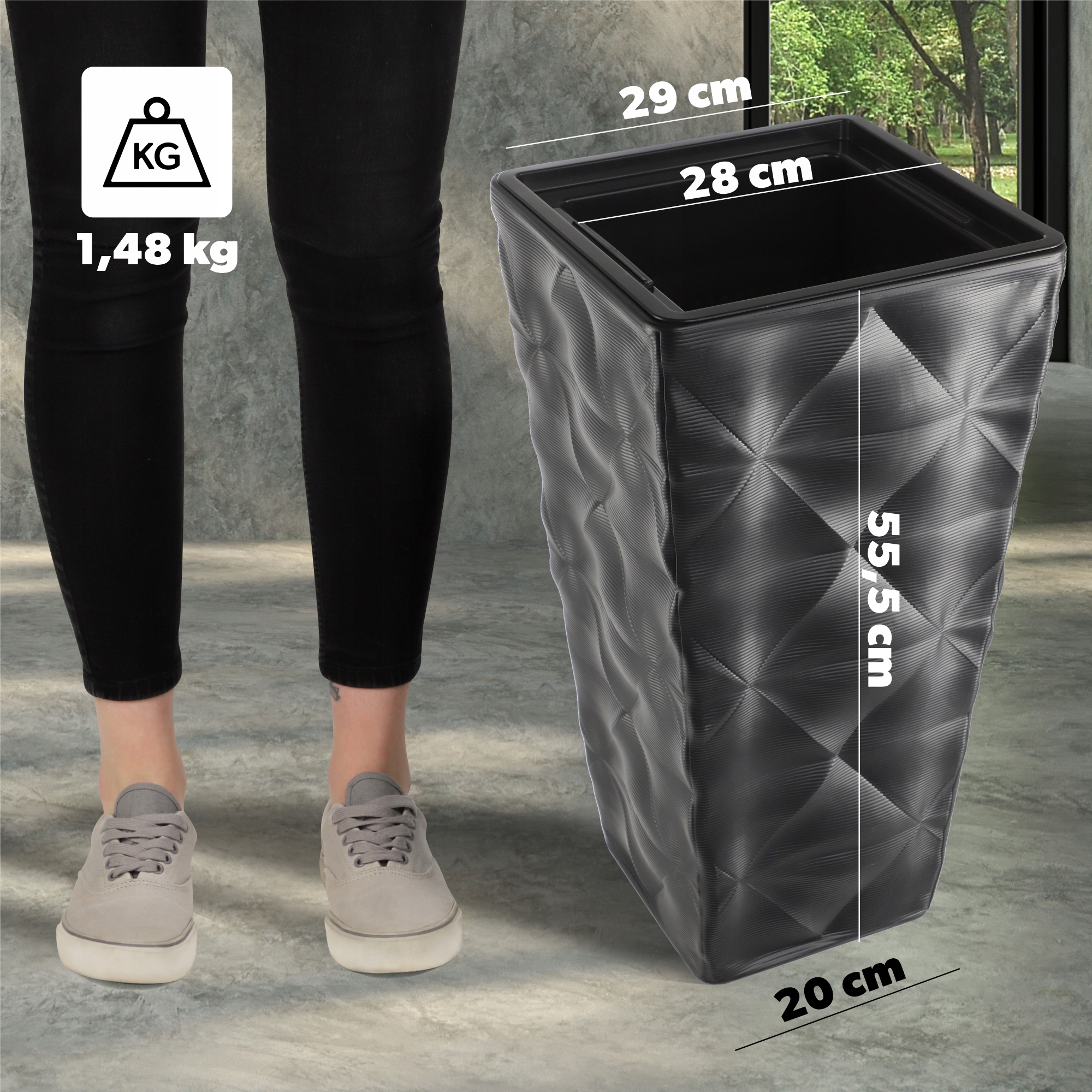 Donica ogrodowa Bando wysoka z wkładem 30 cm, antracyt