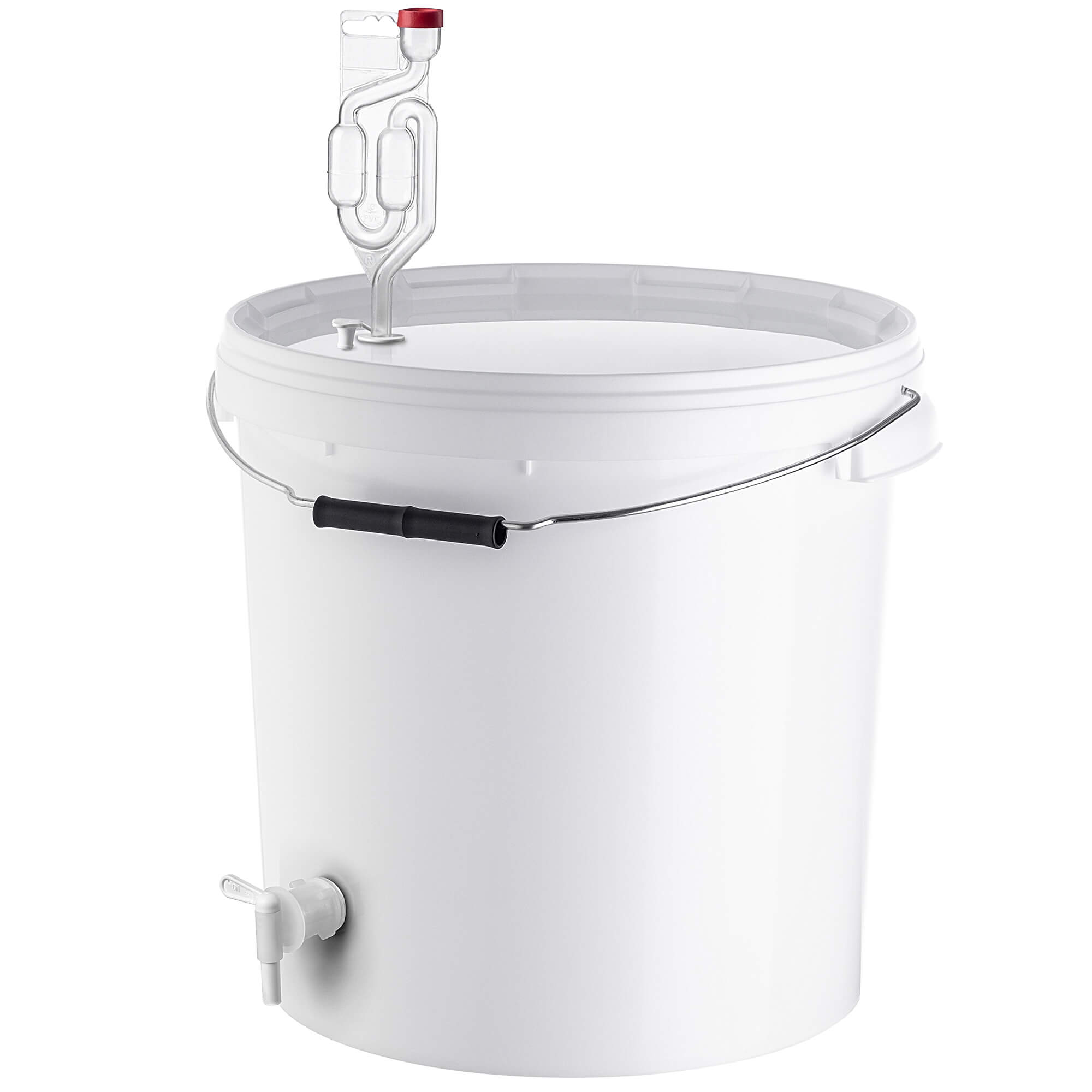 Pojemnik fermentacyjny Acerra z pokrywą i uchwytem 20L biały + kran + korek + rurka fermentacyjna