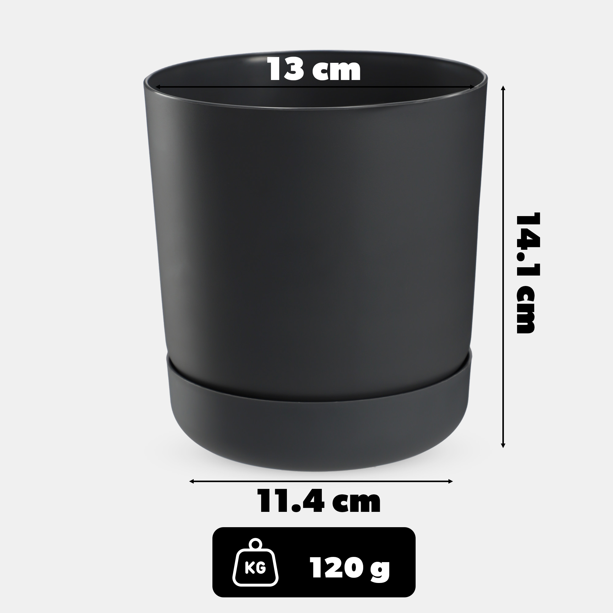 Doniczka Kama z podstawką 13 cm, antracyt