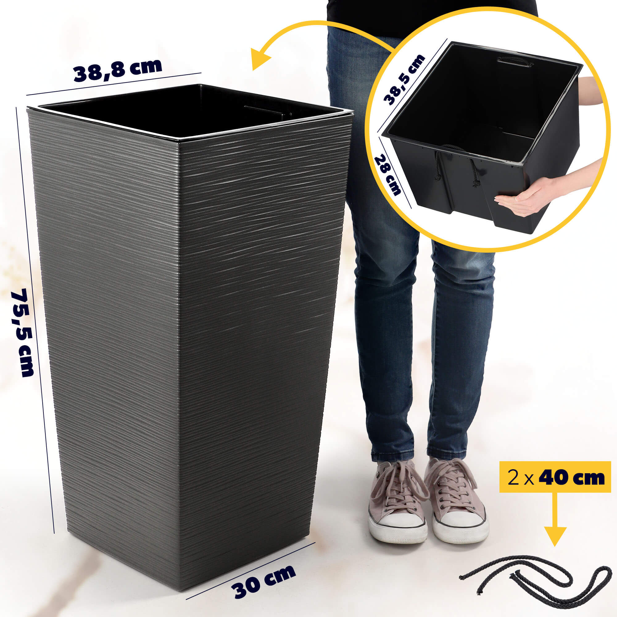 Donica na kwiaty z wkładem Tuluza dłuto 40 cm, grafit