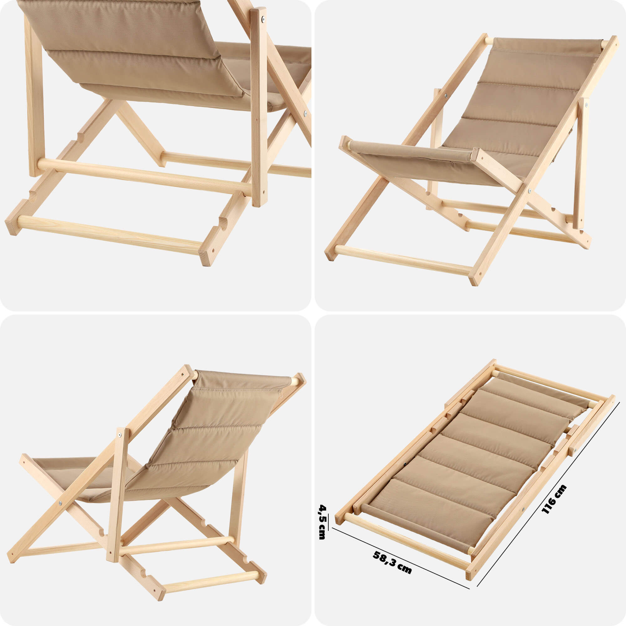 Leżak plażowy z poduszką Troia, cappucino