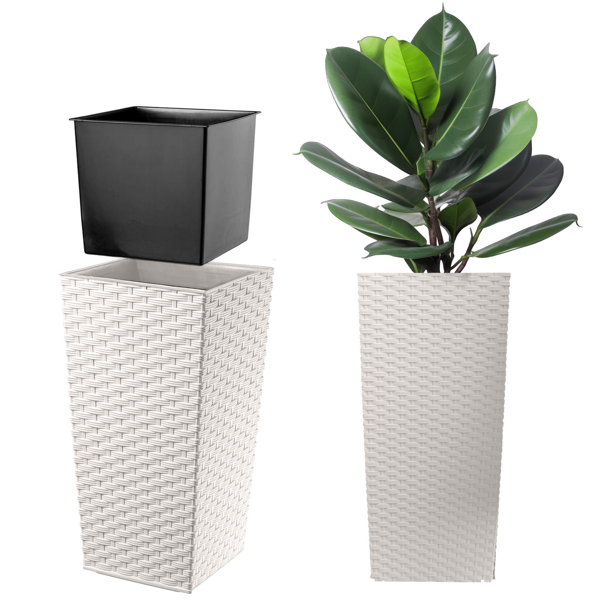 Donica z wkładem rattan Pesaro 30 cm, kremowy