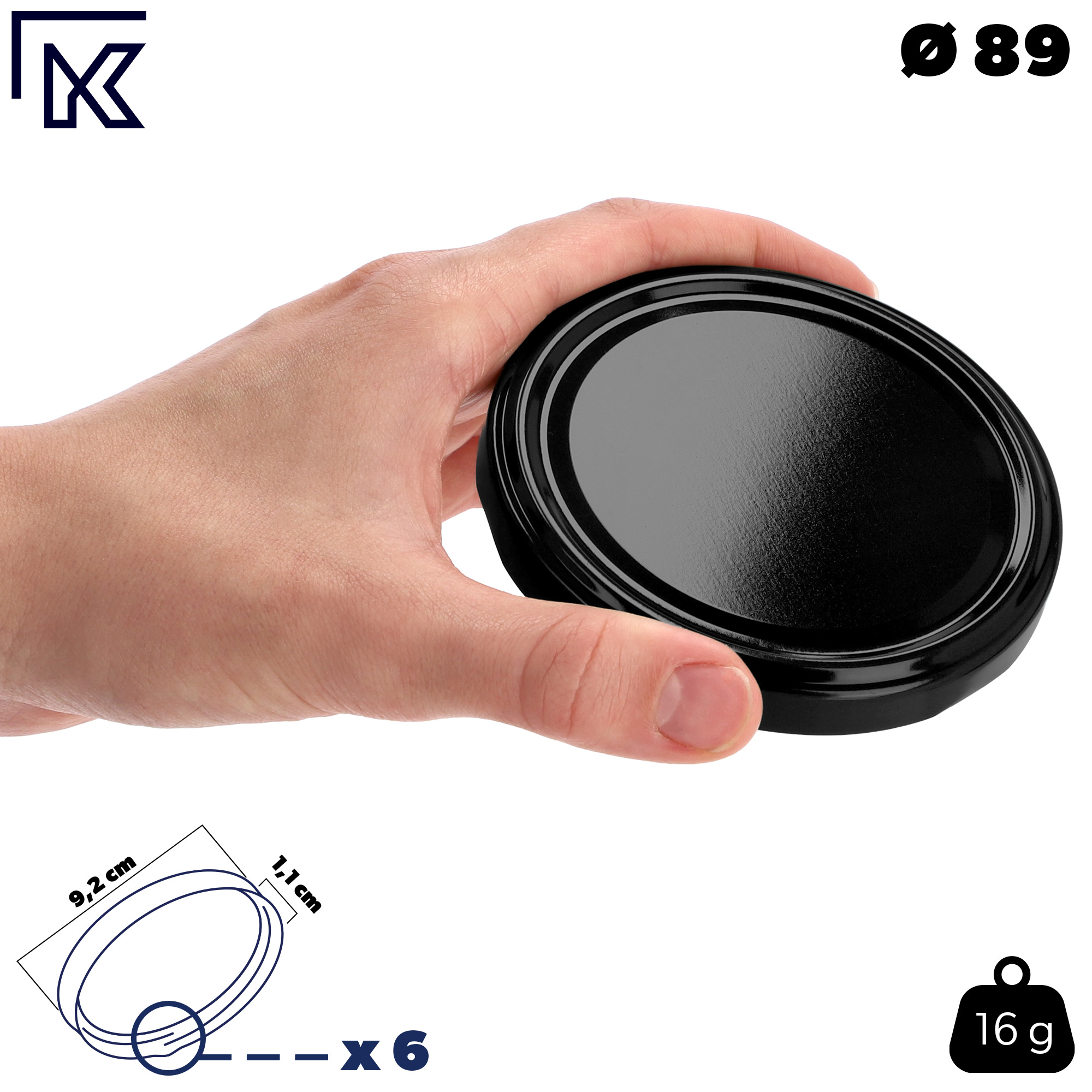 Metalowe wieczka do słoików Sturko 50szt fi 89mm czarne