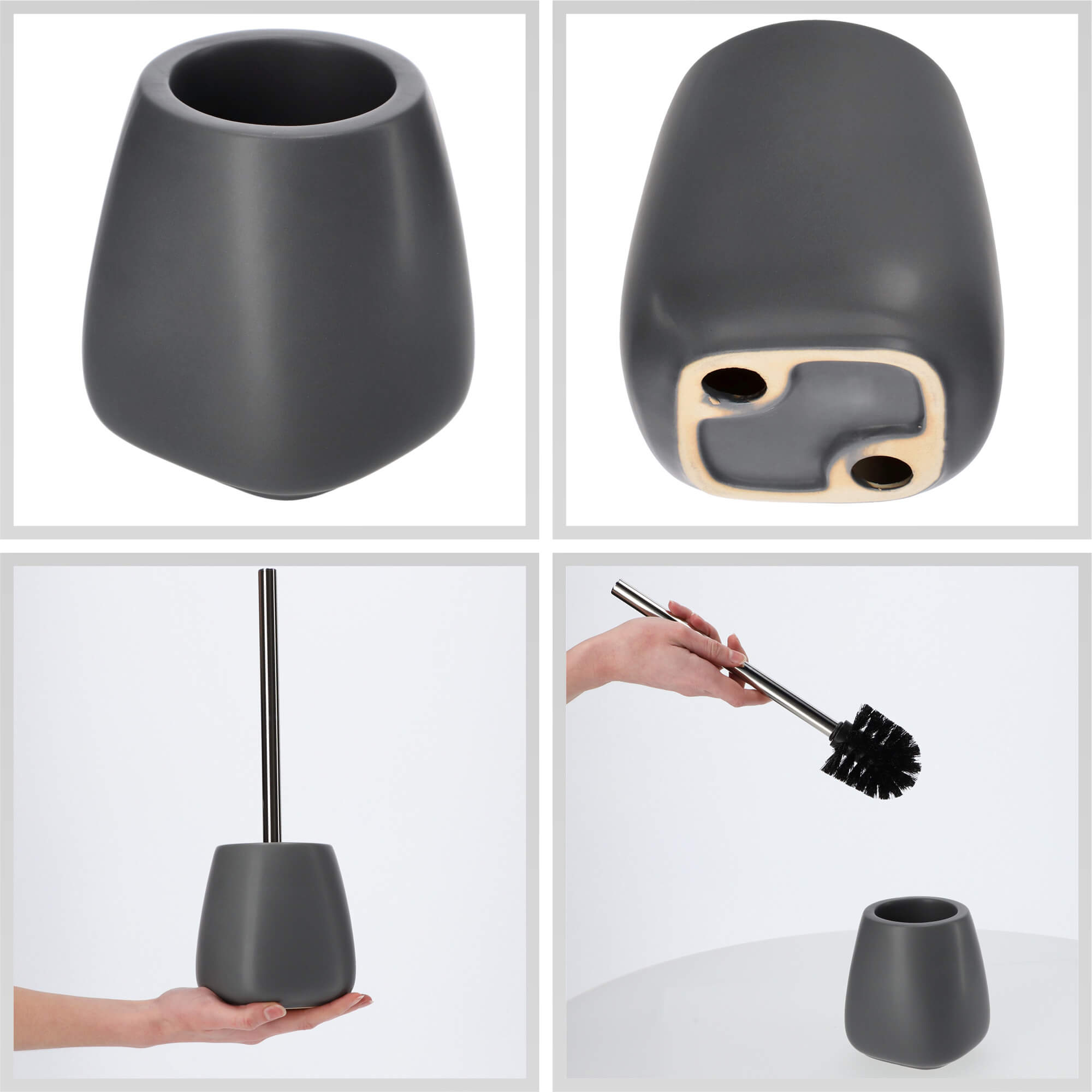 Zestaw dozownik na mydło + szczotka WC, szary