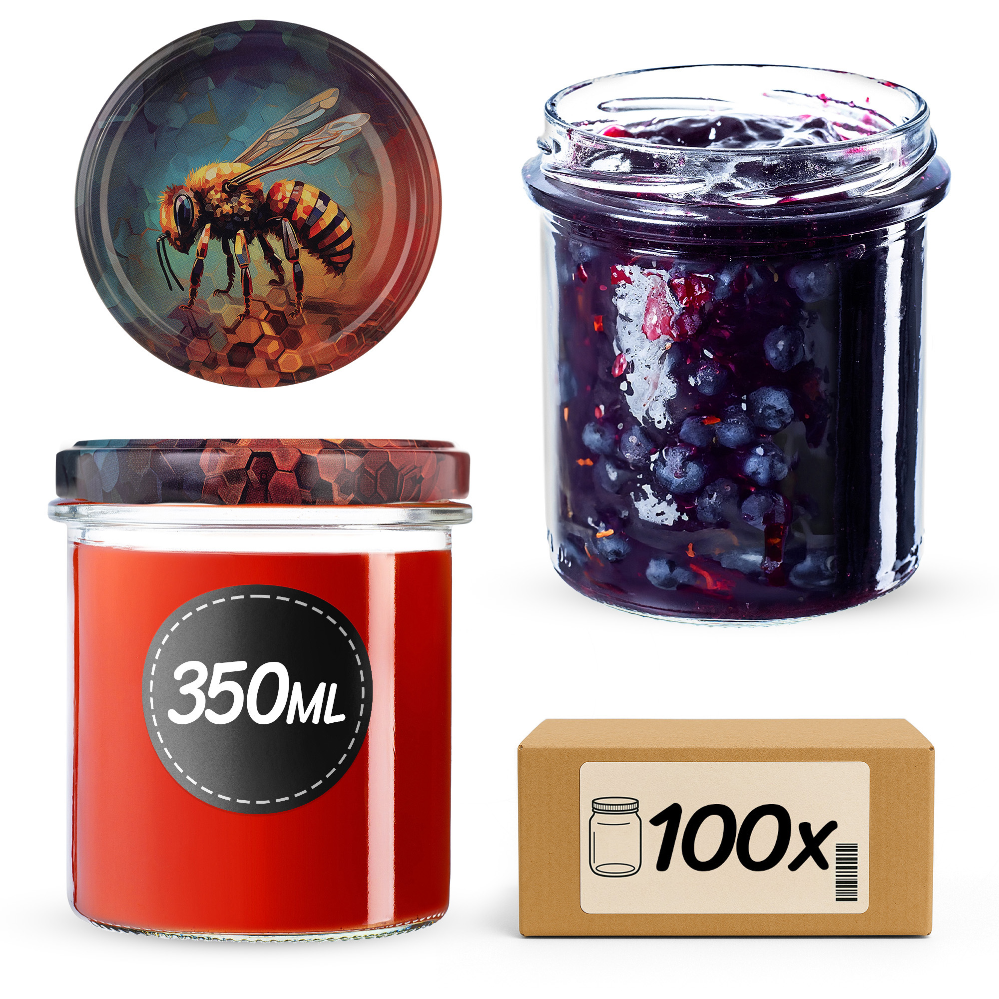 Słoiki na przetwory Avila 350ml fi82mm 100szt + wieczko Pszczoła