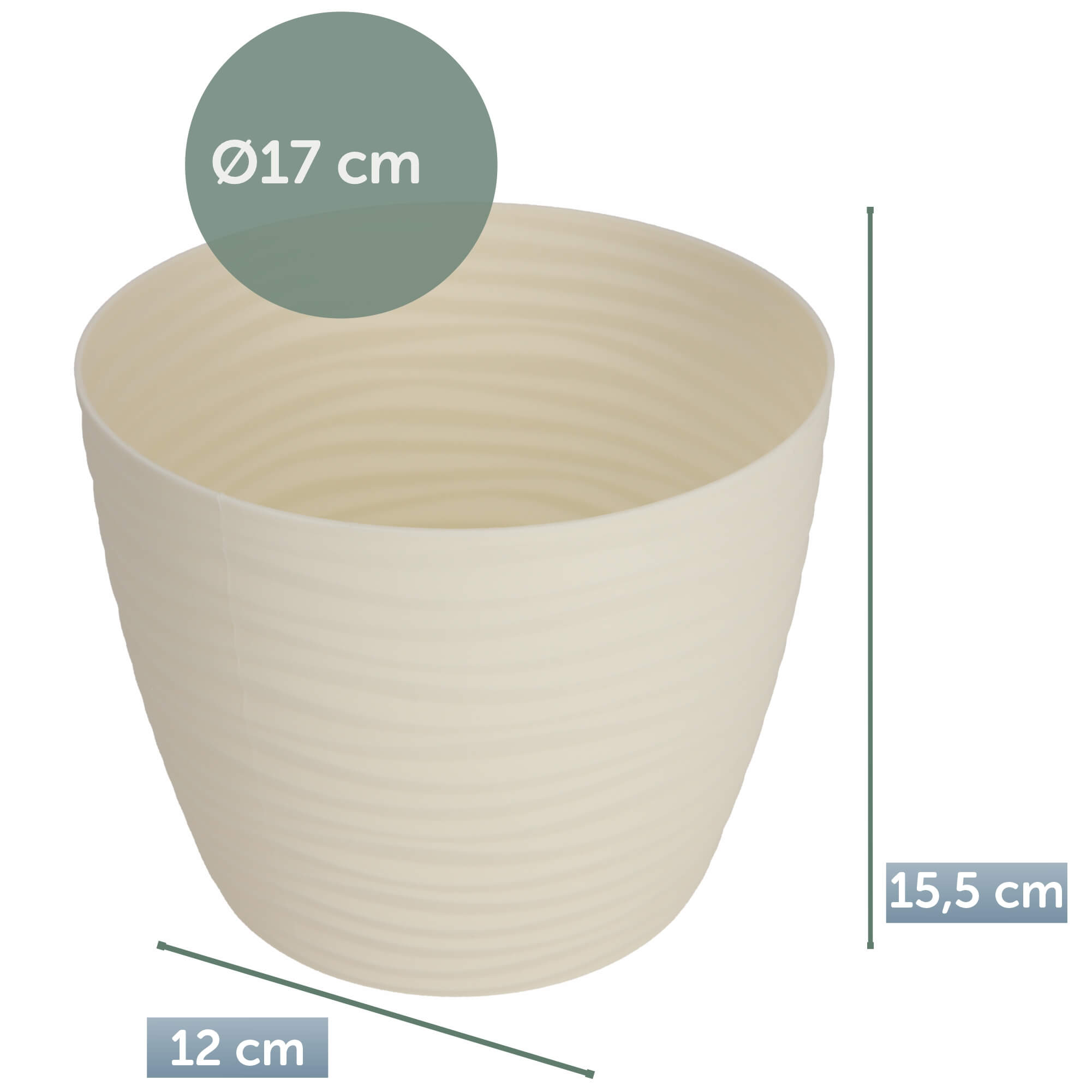 Doniczka na kwiaty okrągła z podstawką 17 cm, kremowa