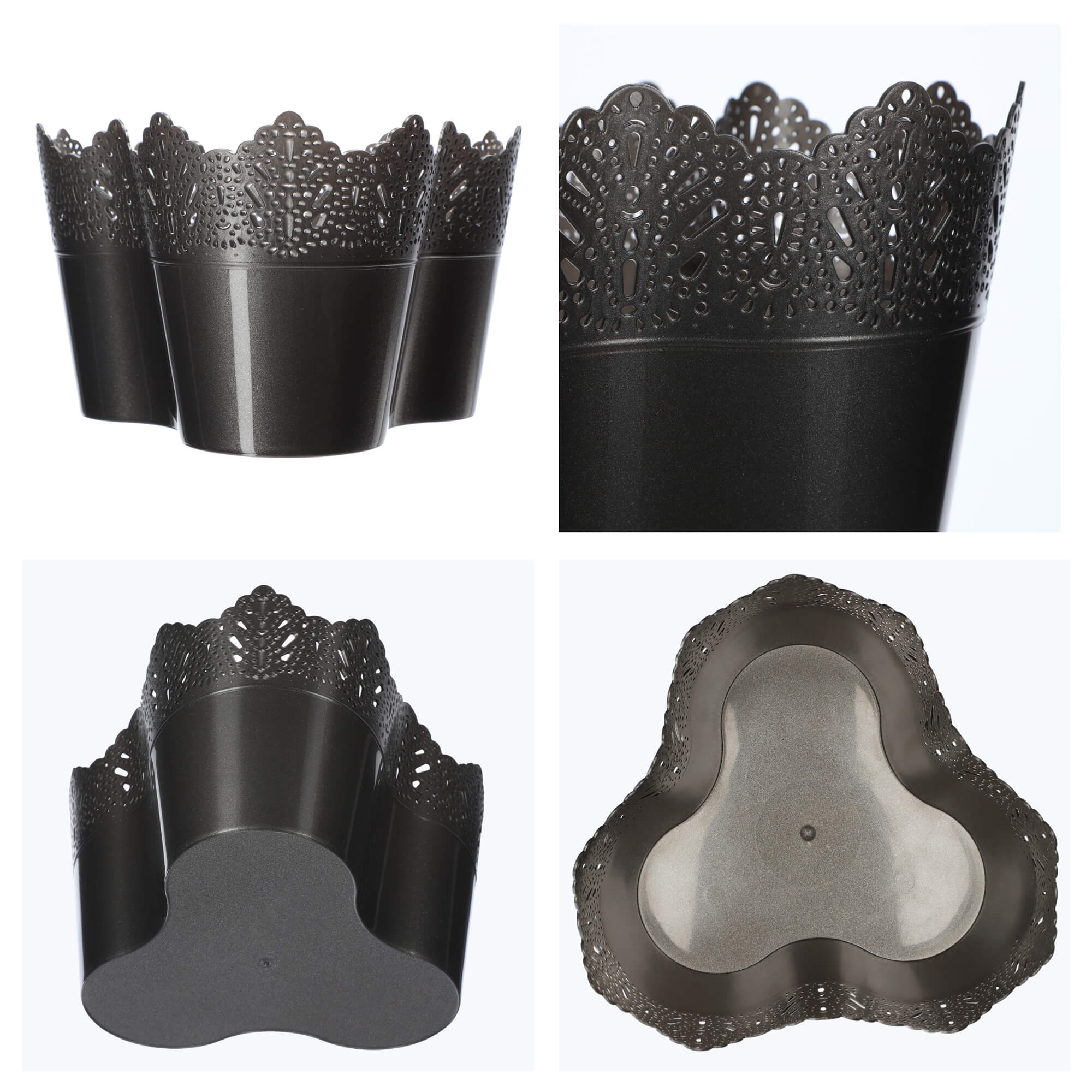 Doniczka Calade na kwiaty z koronką potrójna 15 x 24 cm, grafit