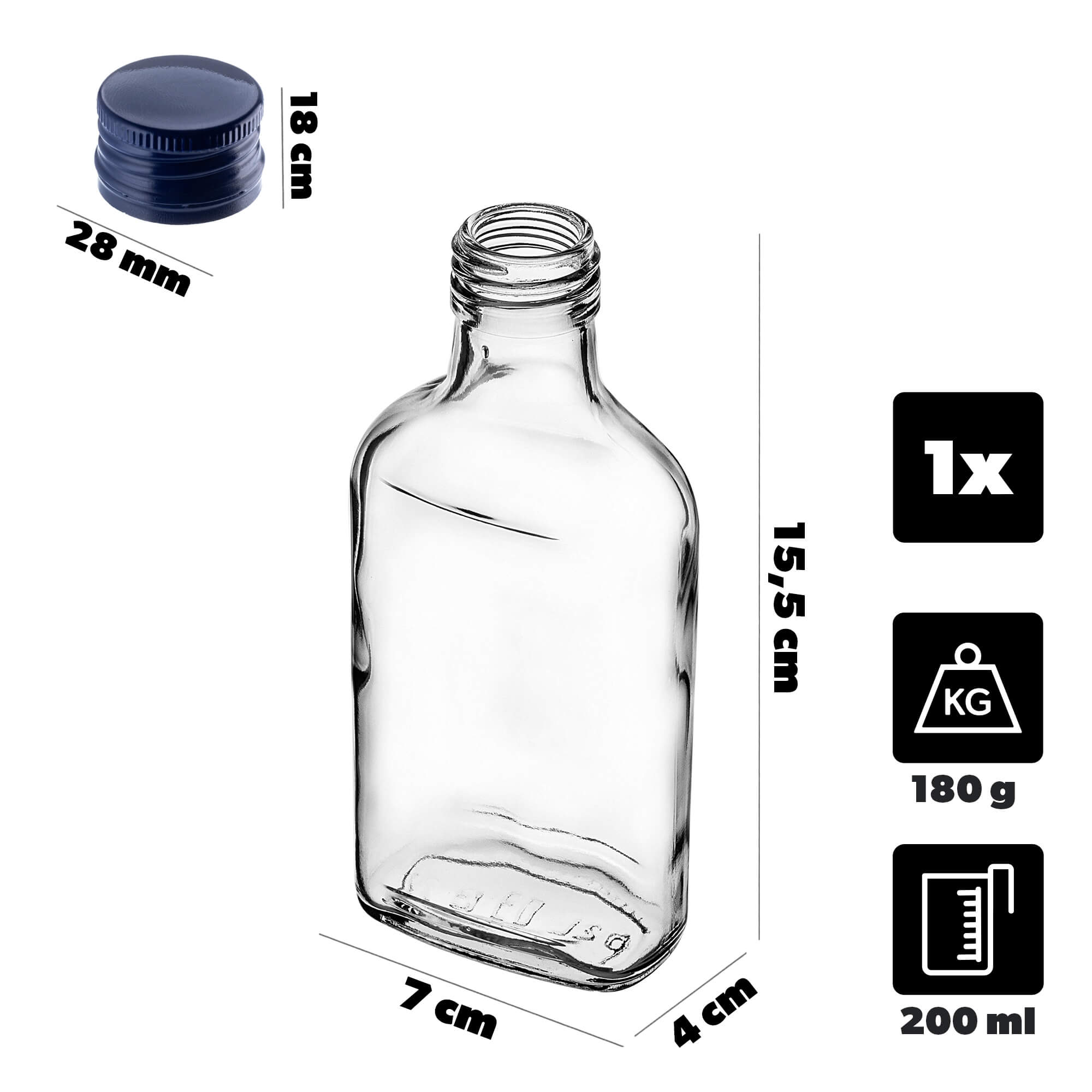 Butelka piersiówka Viane 200ml z granatową zakrętką 1 szt.