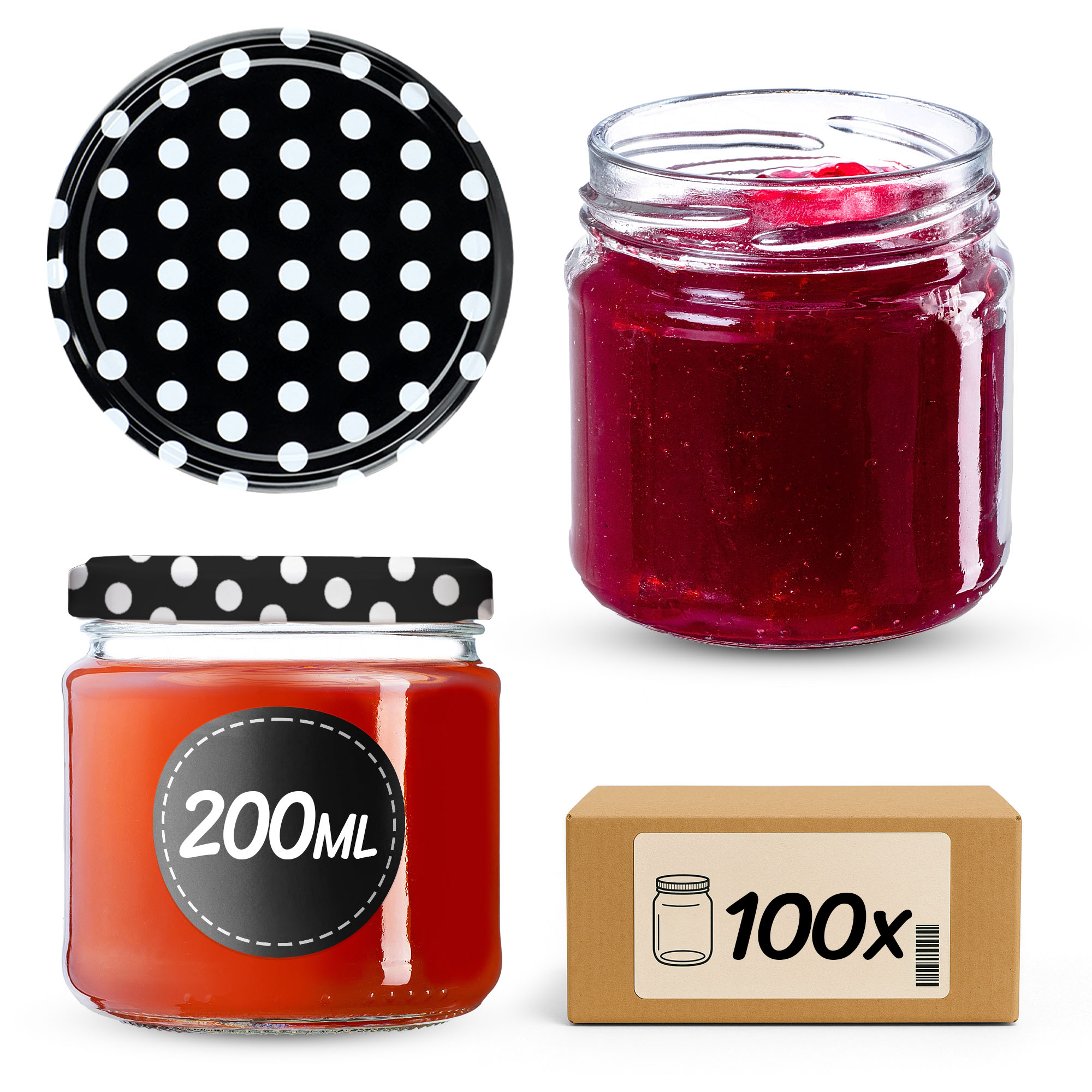 Słoiki na przetwory Lerma 200ml 100szt 66mm + wieczka "Groszek czarny"
