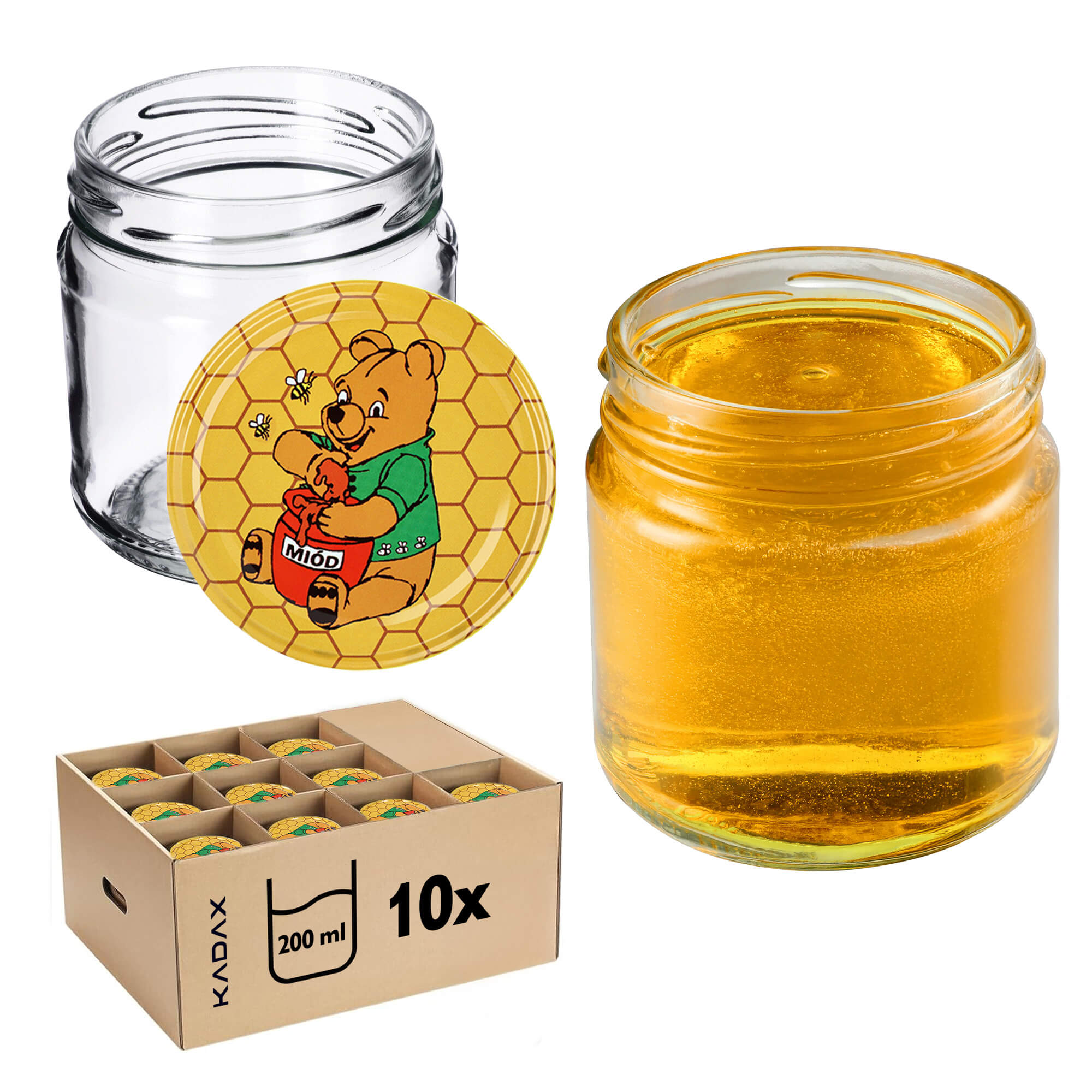 Słoiki na przetwory Lerma 200ml 10szt 66mm + wieczka "Miód"
