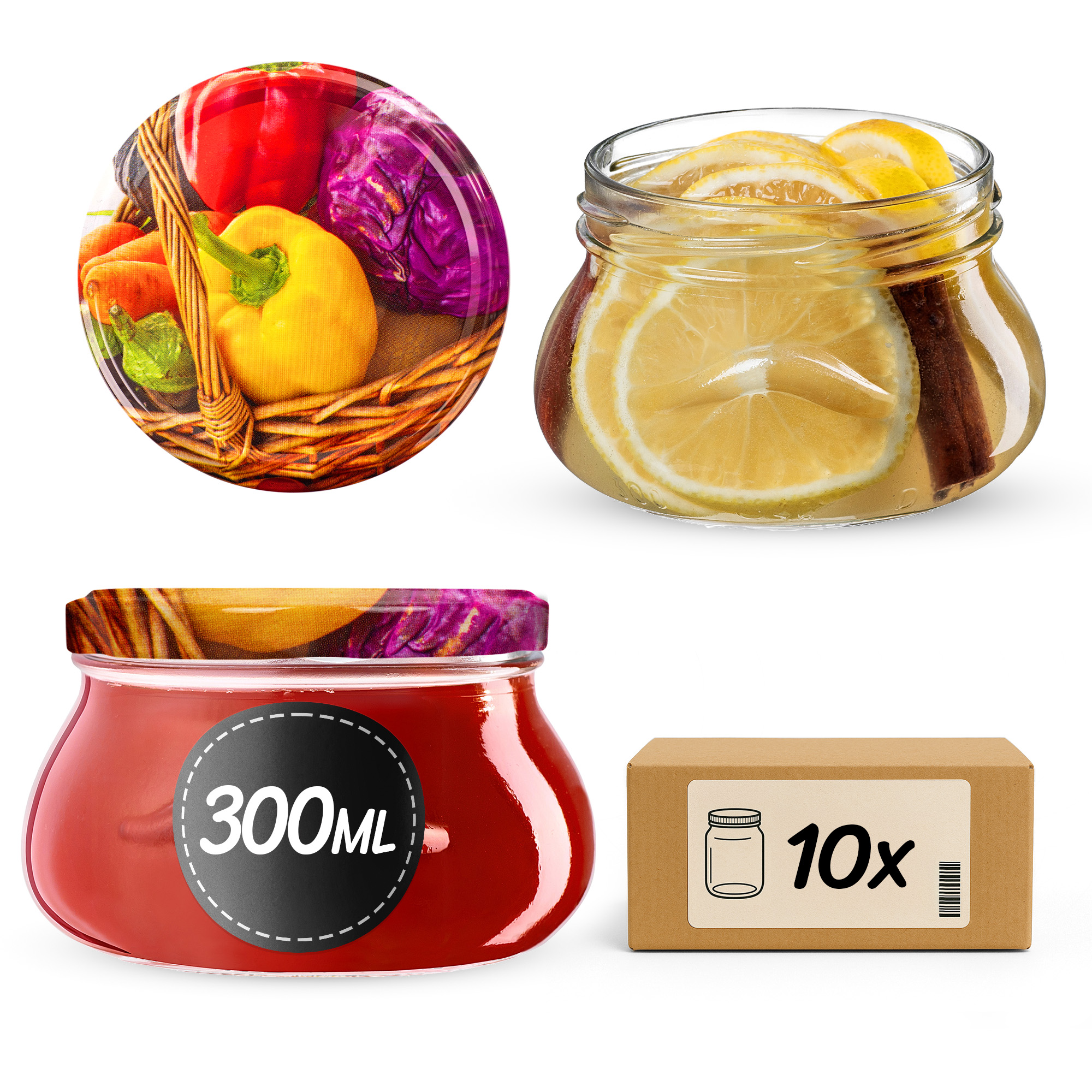 Słoiki na przetwory Raja 300ml fi82mm 10szt + wieczko Warzywa