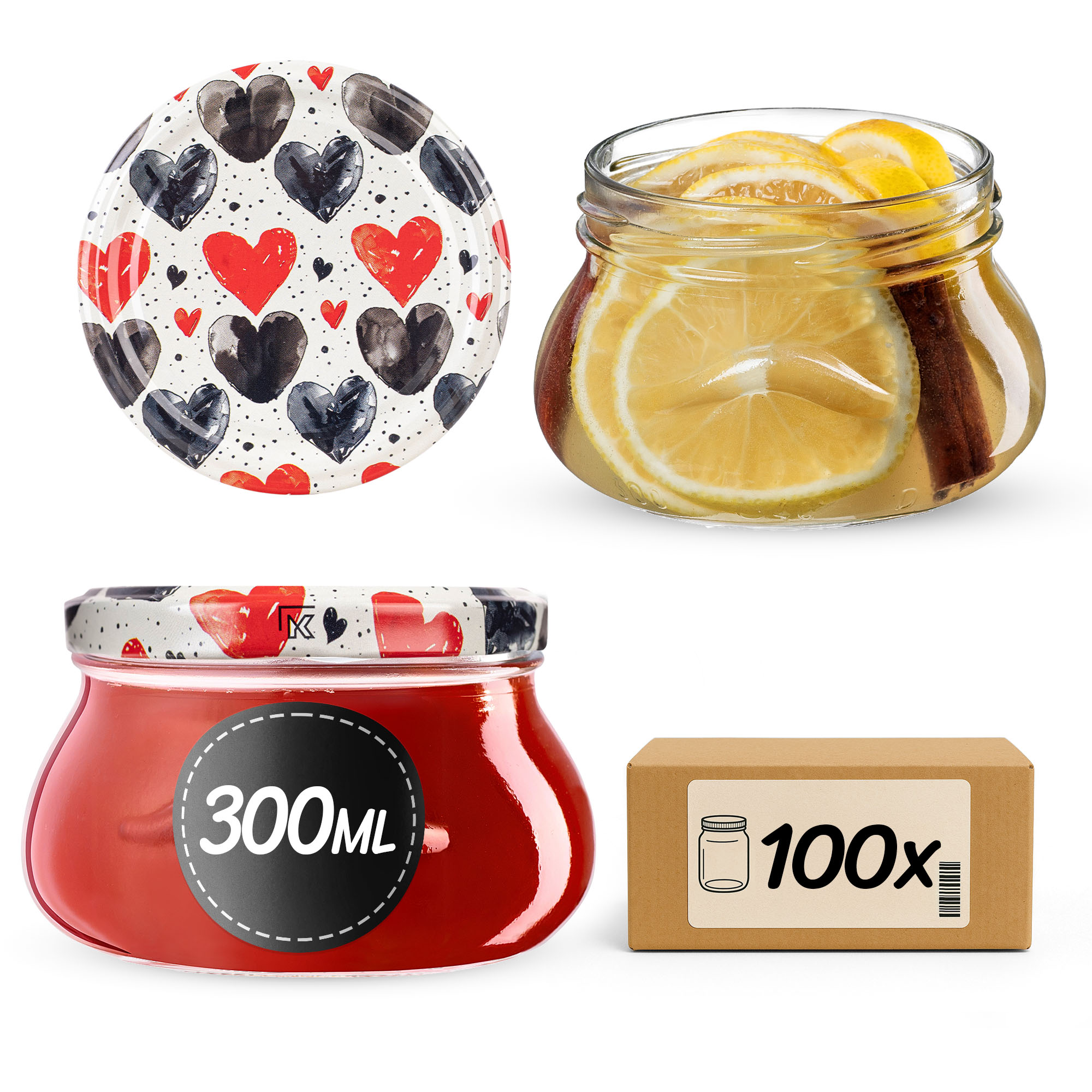 Słoiki na przetwory Raja 300ml fi82mm 100szt + wieczko Serca