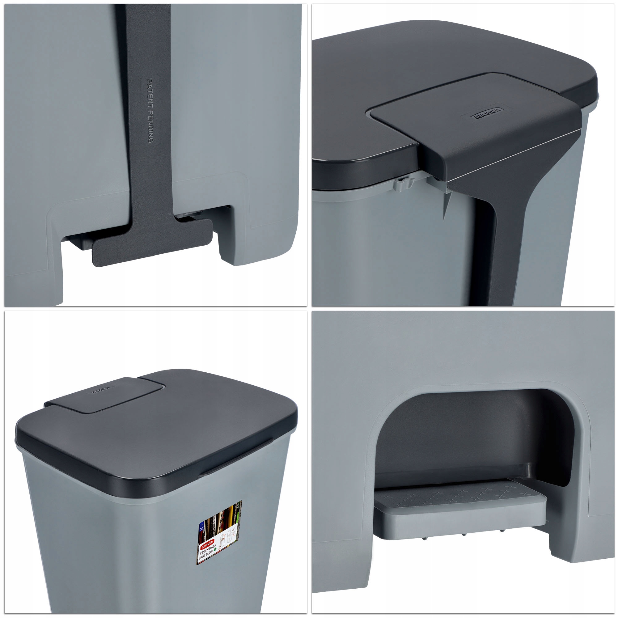 Kosz na śmieci do segregacji Curver Duo 40L, szary