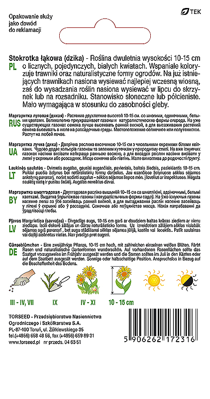 Stokrotka łąkowa - Bellis perennis biała 0,2g