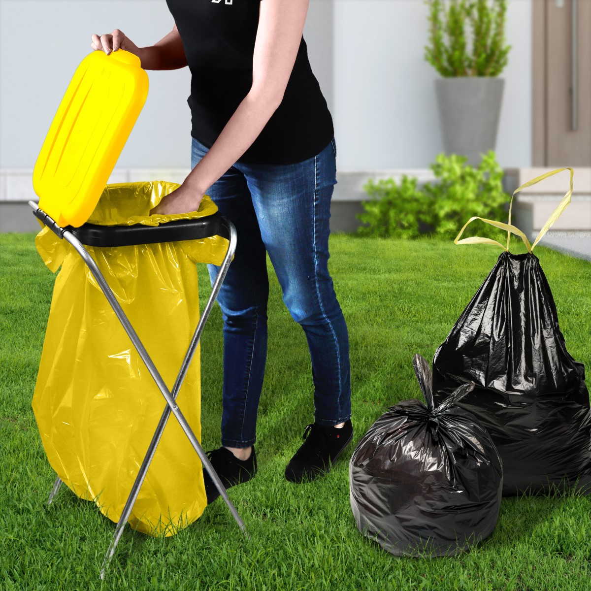 Stojak na worek do segregacji śmieci Bakel pojedynczy żółty