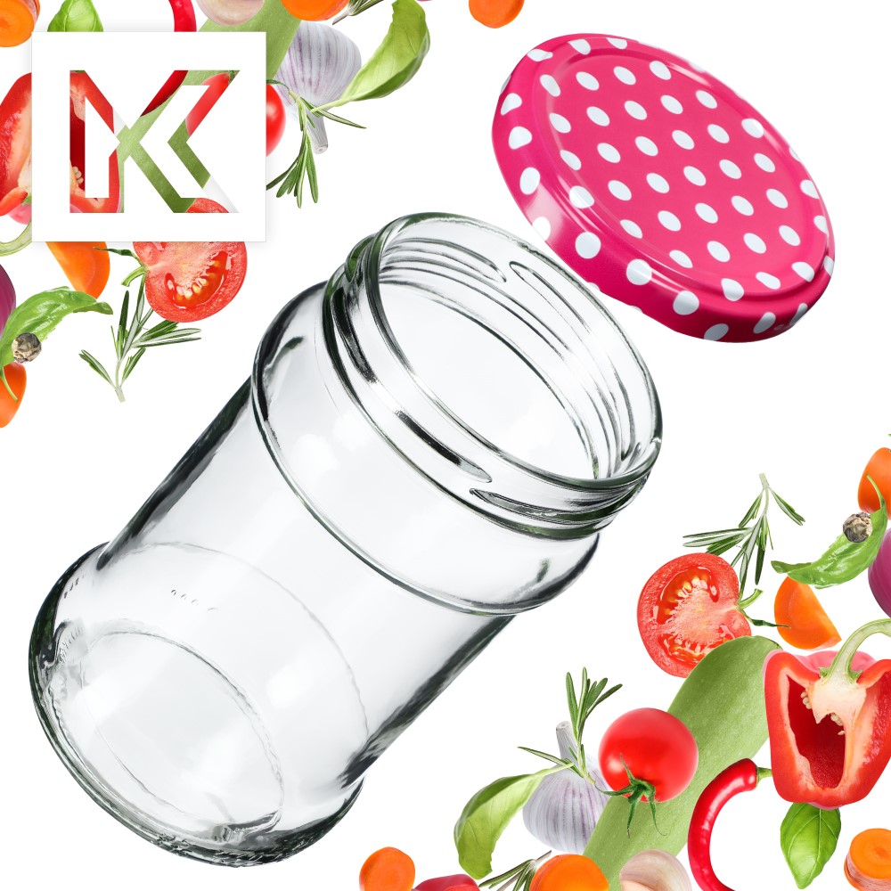 Słoiki na przetwory Seno 315ml 100szt 66mm + wieczka "Groszek różowy"