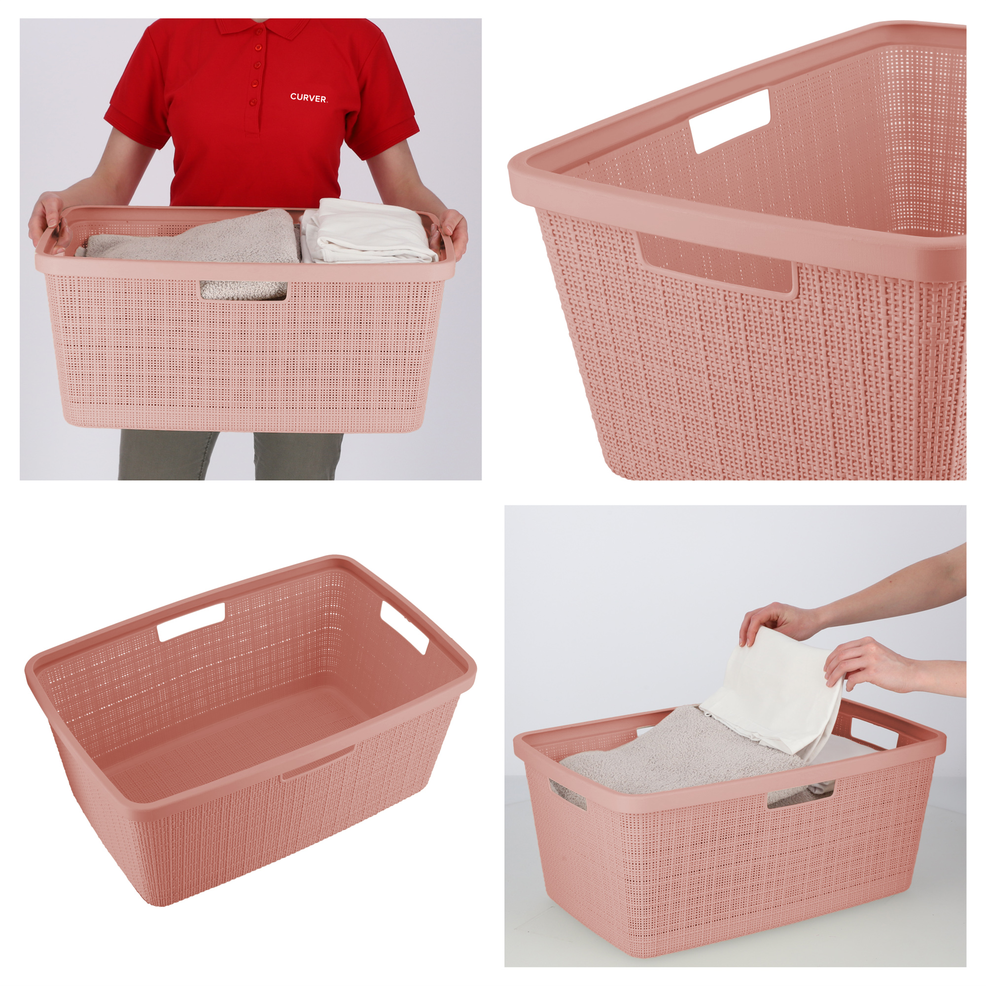 Kosz do magla Curver Jute 46L, pudrowy róż