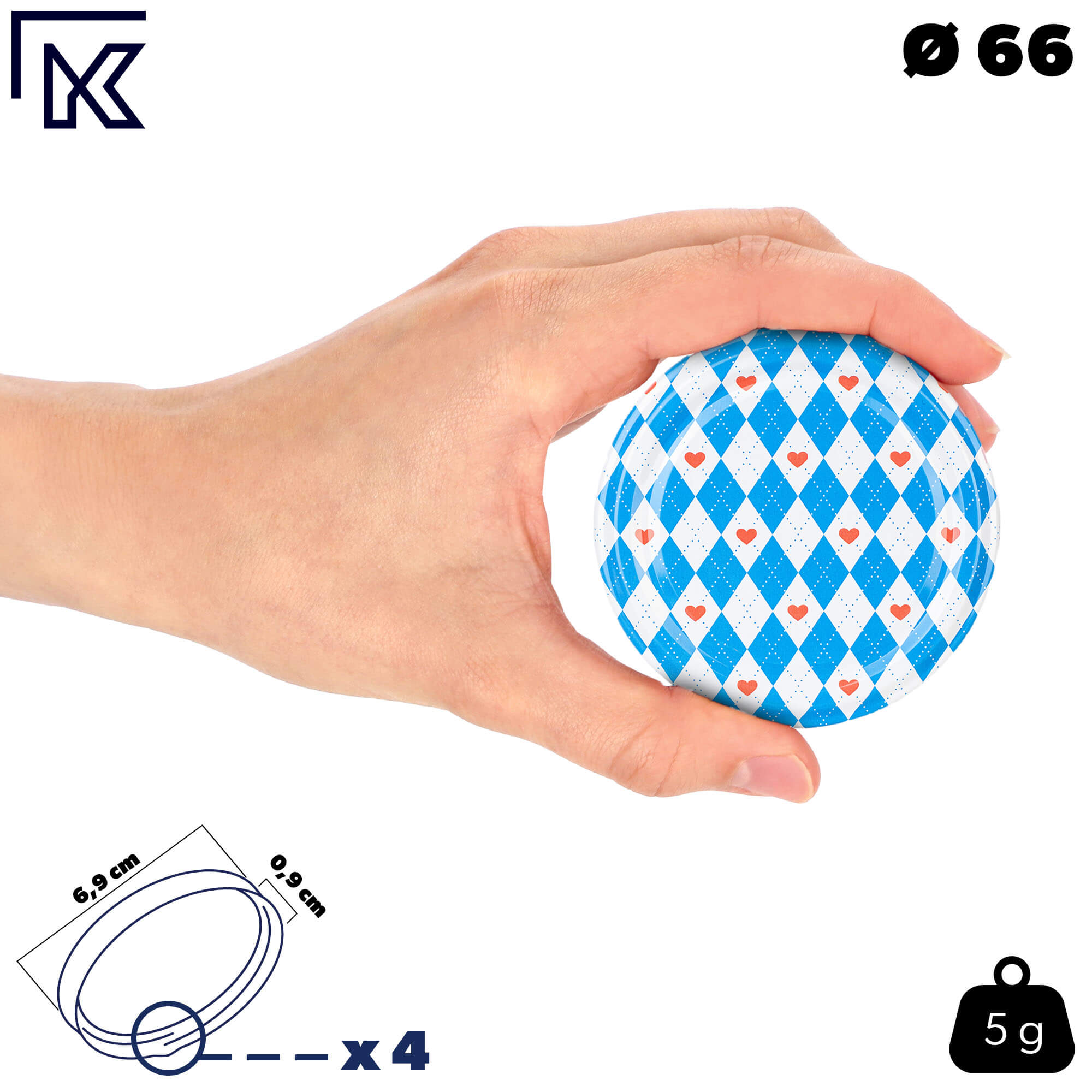 Metalowe wieczka do słoików Valsta 50szt fi 66mm "Niebieskie romby"