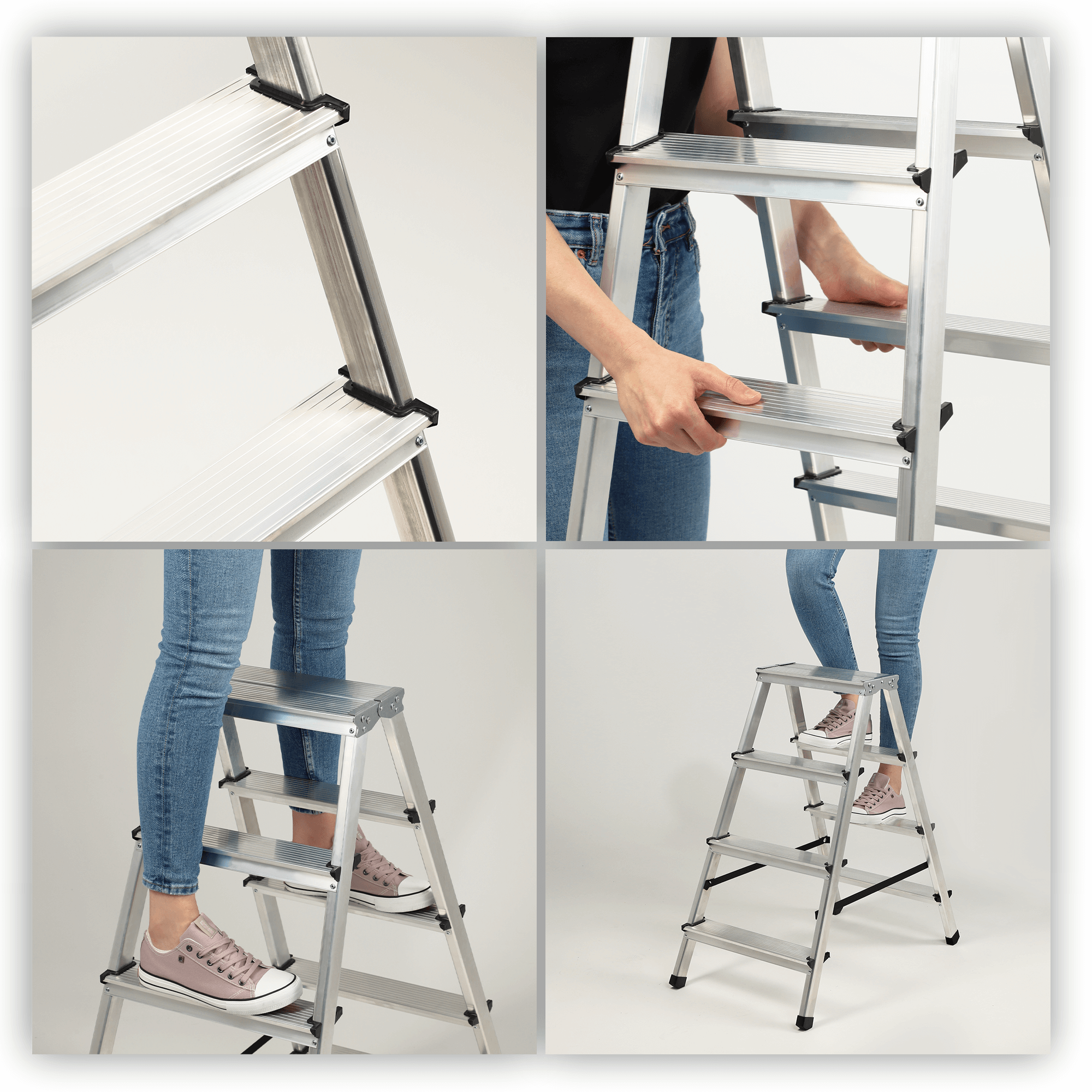 Drabina aluminiowa z podestem Molde, 4 stopnie, 125 kg