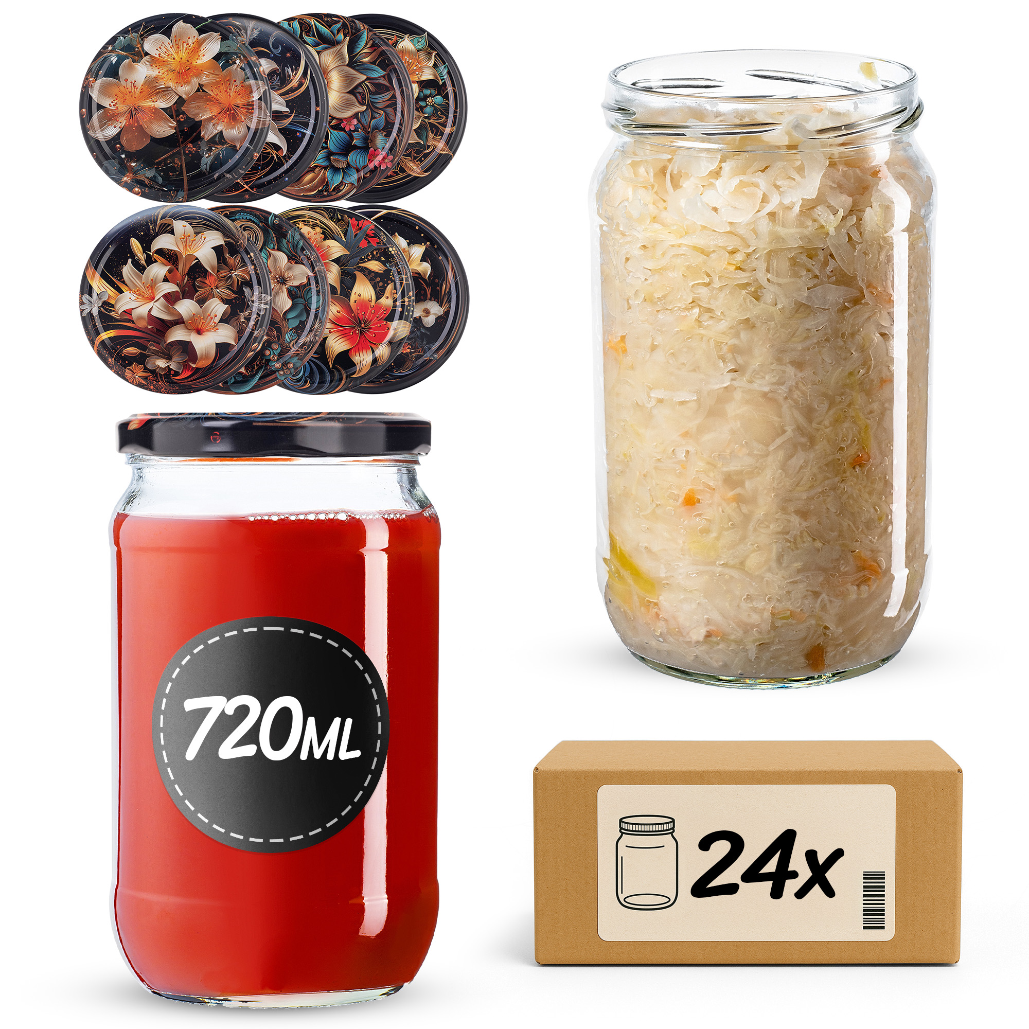Słoiki na przetwory Niva 720ml fi82mm 24szt + wieczko Kwiaty