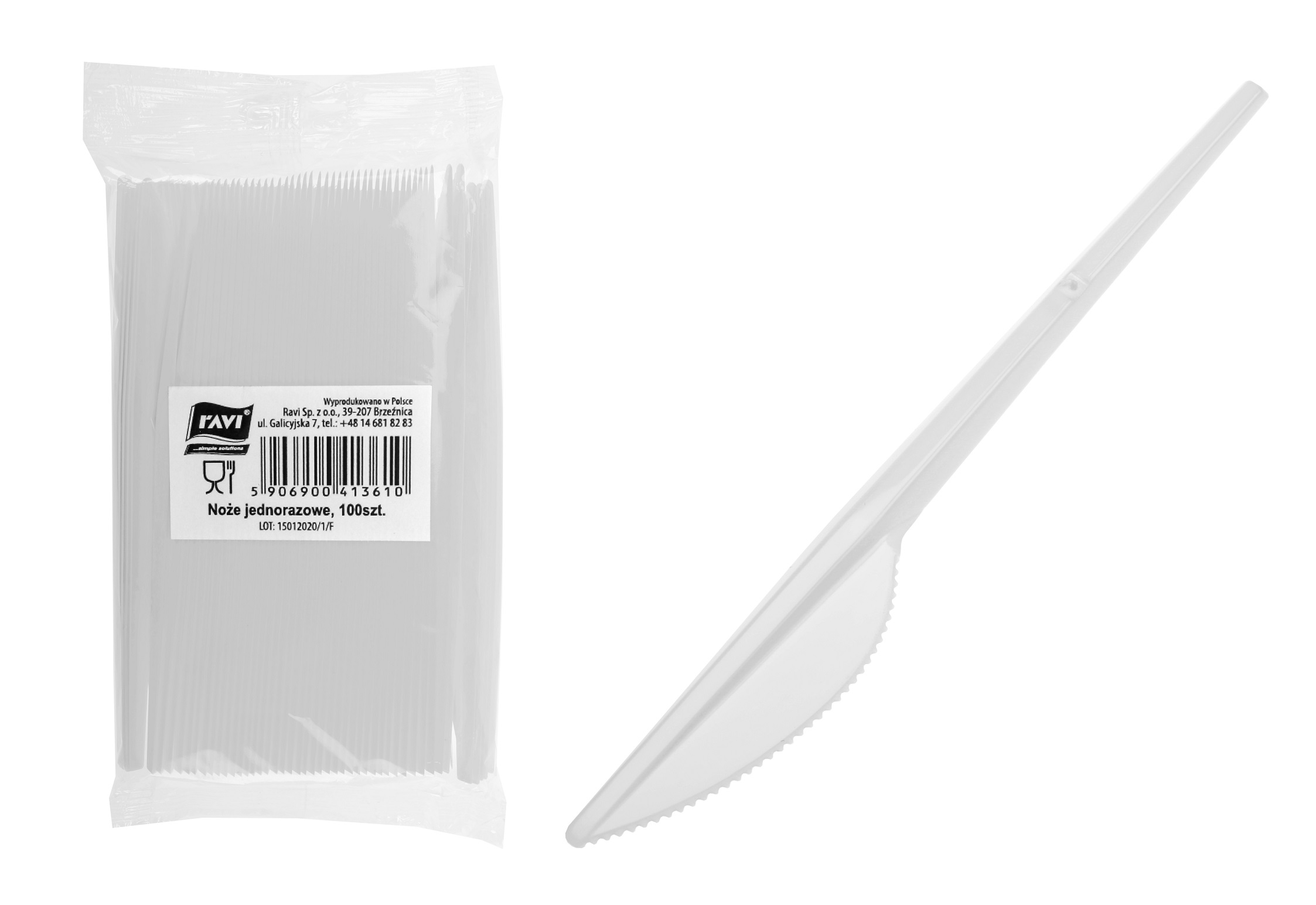 Plastikowe noże jednorazowe Ravi, 100 szt.