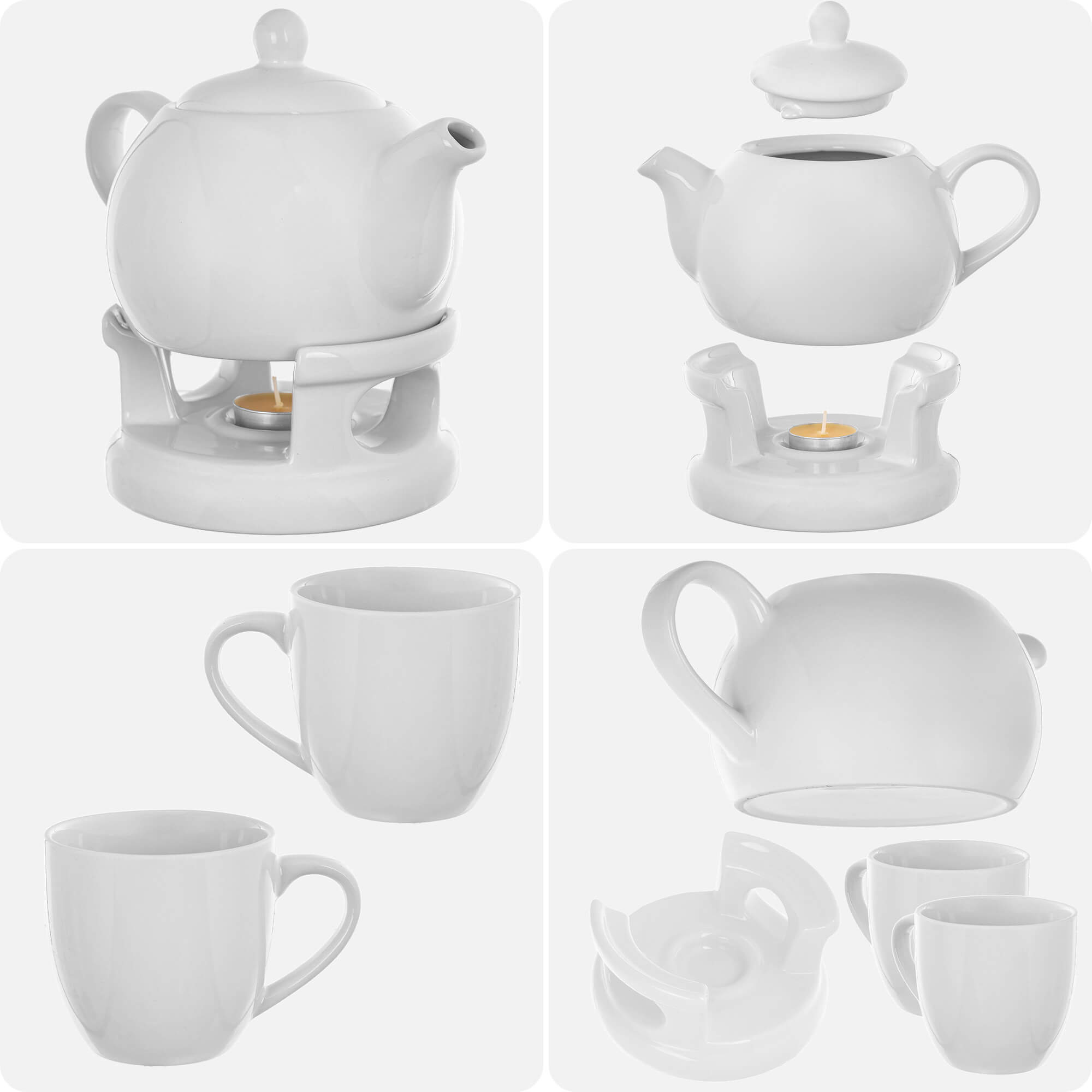 Dzbanek ceramiczny z podgrzewaczem Irais 1L + 2 kubki biały