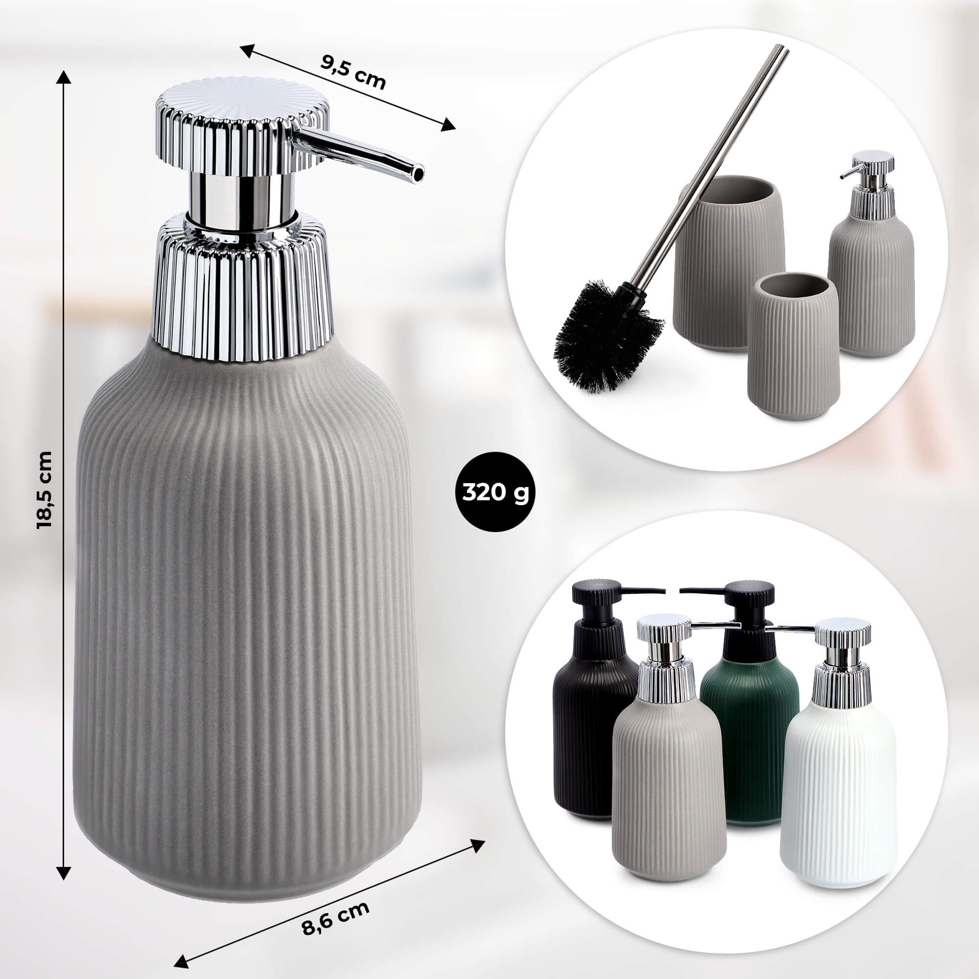 Dozownik na mydło z pompką Mataro 200 ml, szary