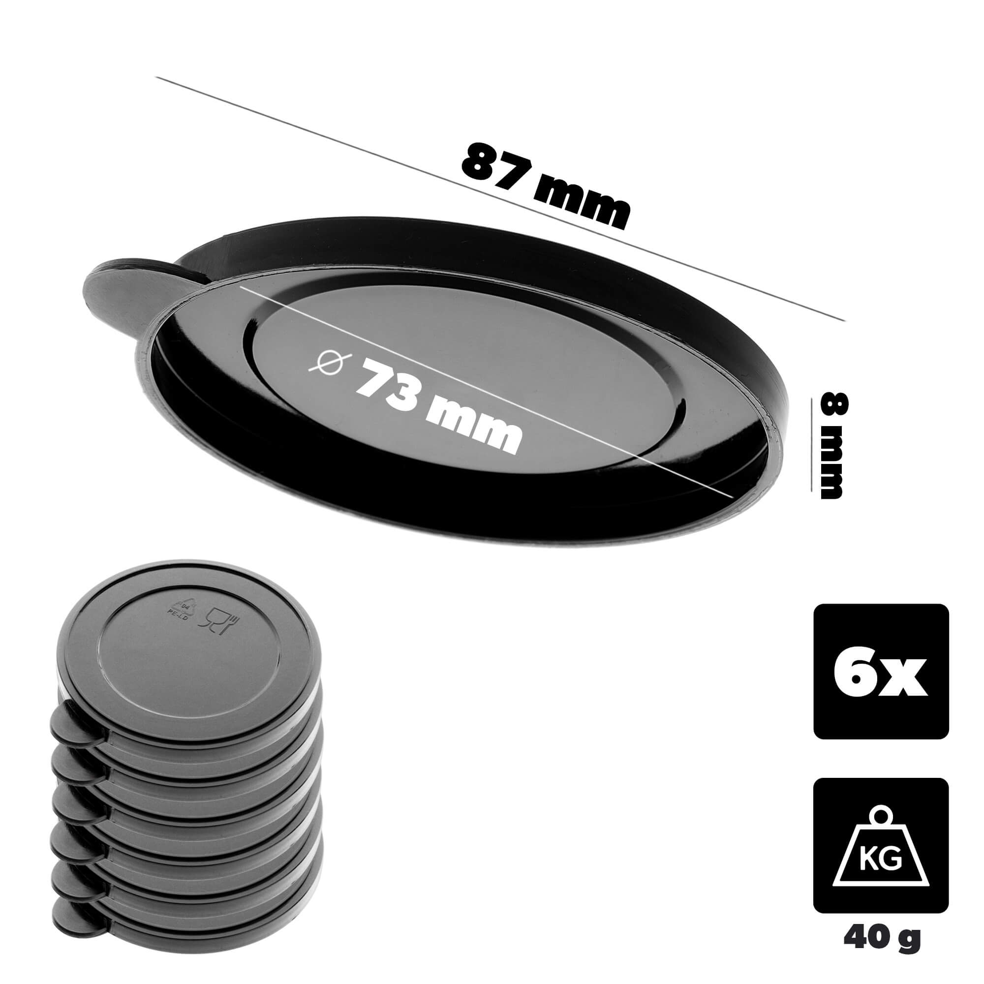 Zestaw pokrywek na puszki dla zwierząt Somano 73mm czarny 6 szt.