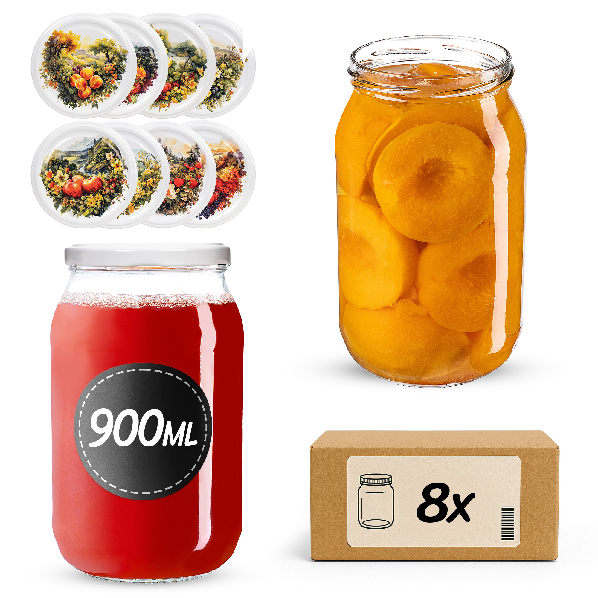 Słoiki na przetwory Simo 900ml fi82mm 8szt + wieczko Fruit heart