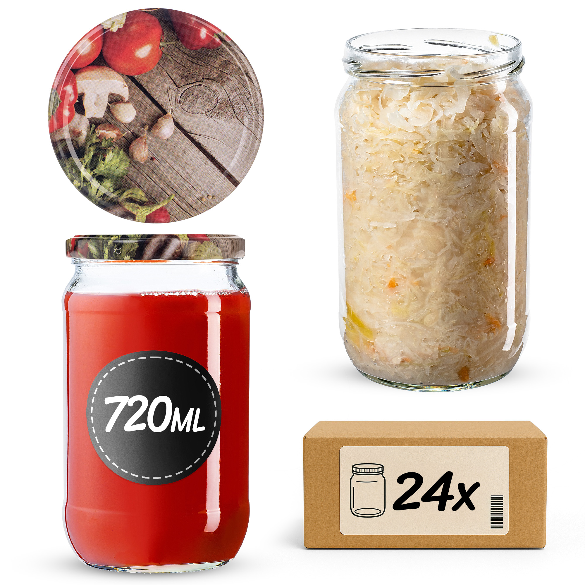 Słoiki na przetwory Niva 720ml fi82mm 24szt + wieczko Warzywa