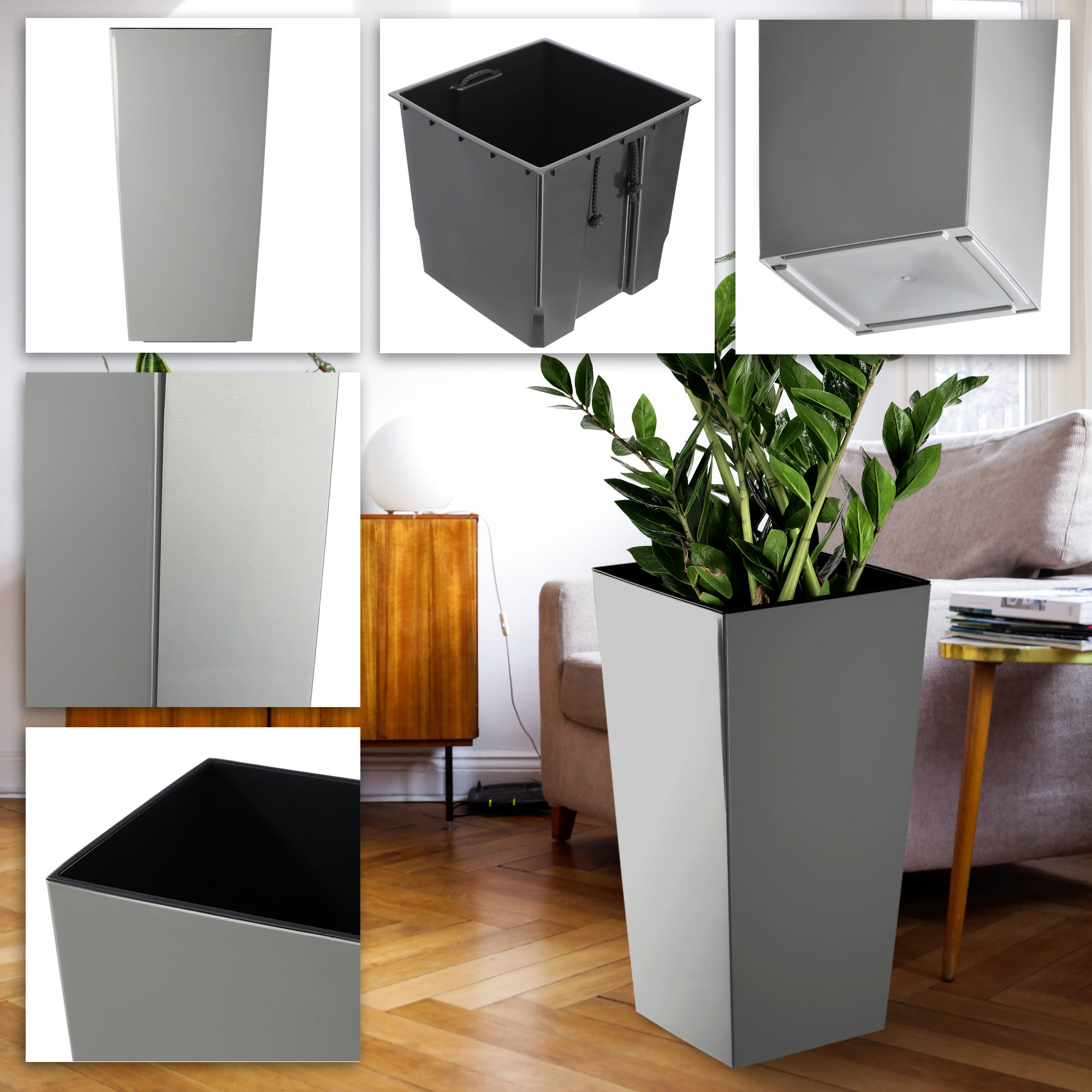 Donice na kwiaty z wkładem Masiera 25 cm + 30 cm + 35 cm, szare