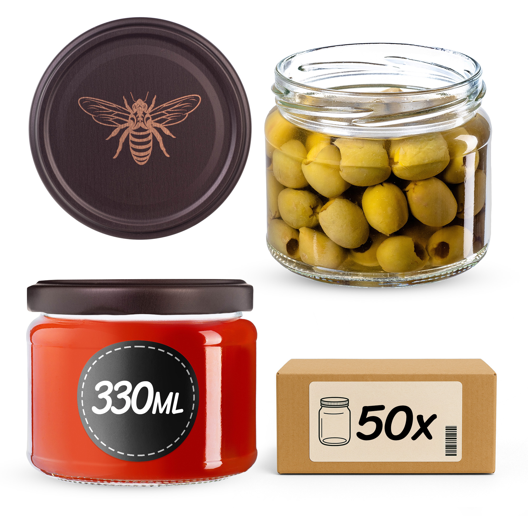 Słoiki na przetwory Sonka 330ml fi82mm 50szt + wieczko Pszczoła
