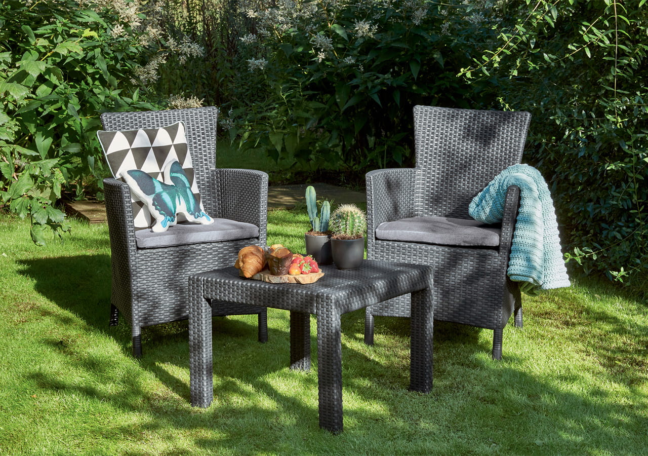 Zestaw mebli Keter Rosario 2 krzesła + stolik kawowy grafit