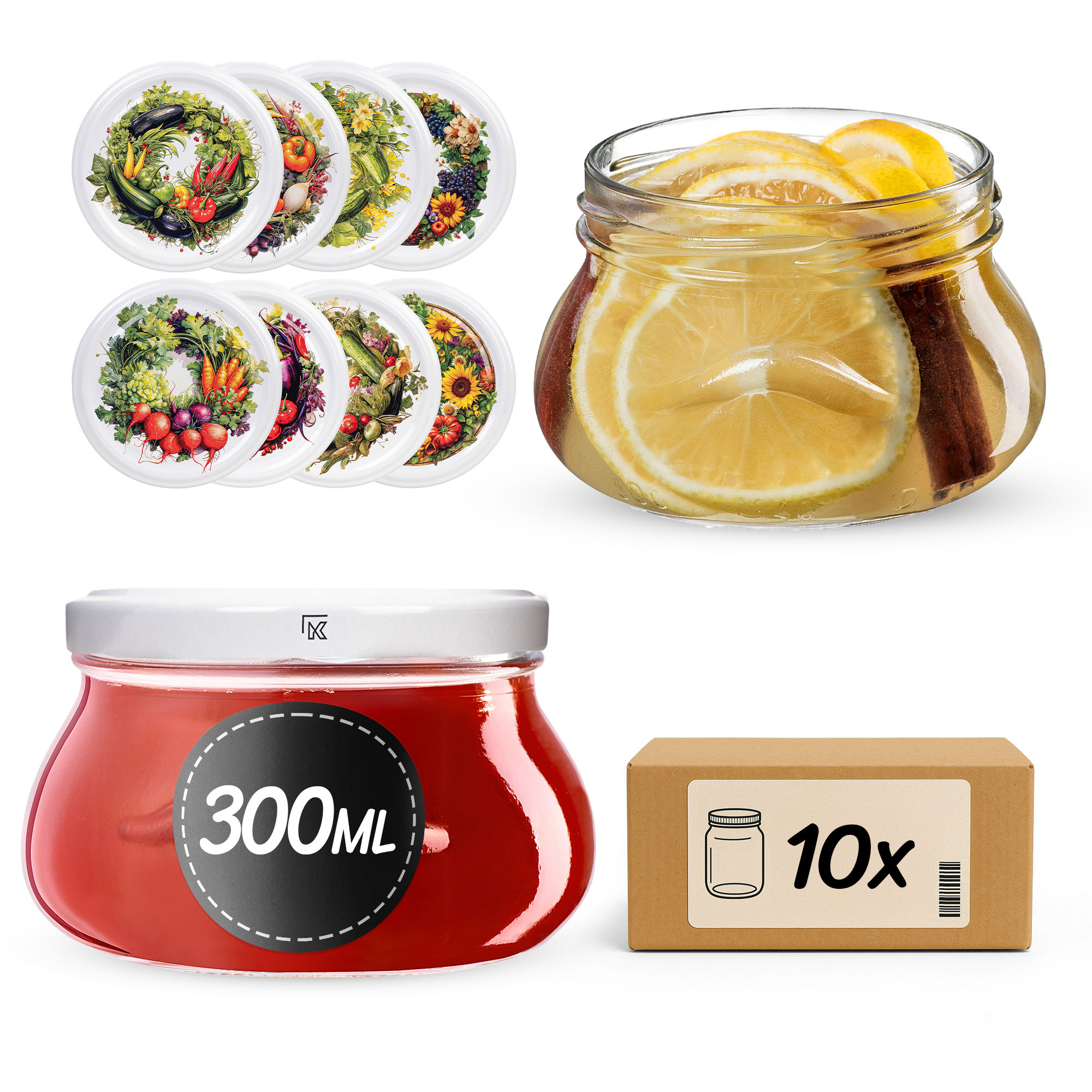 Słoiki na przetwory Raja 300ml fi82mm 10szt + wieczko Garden wreath