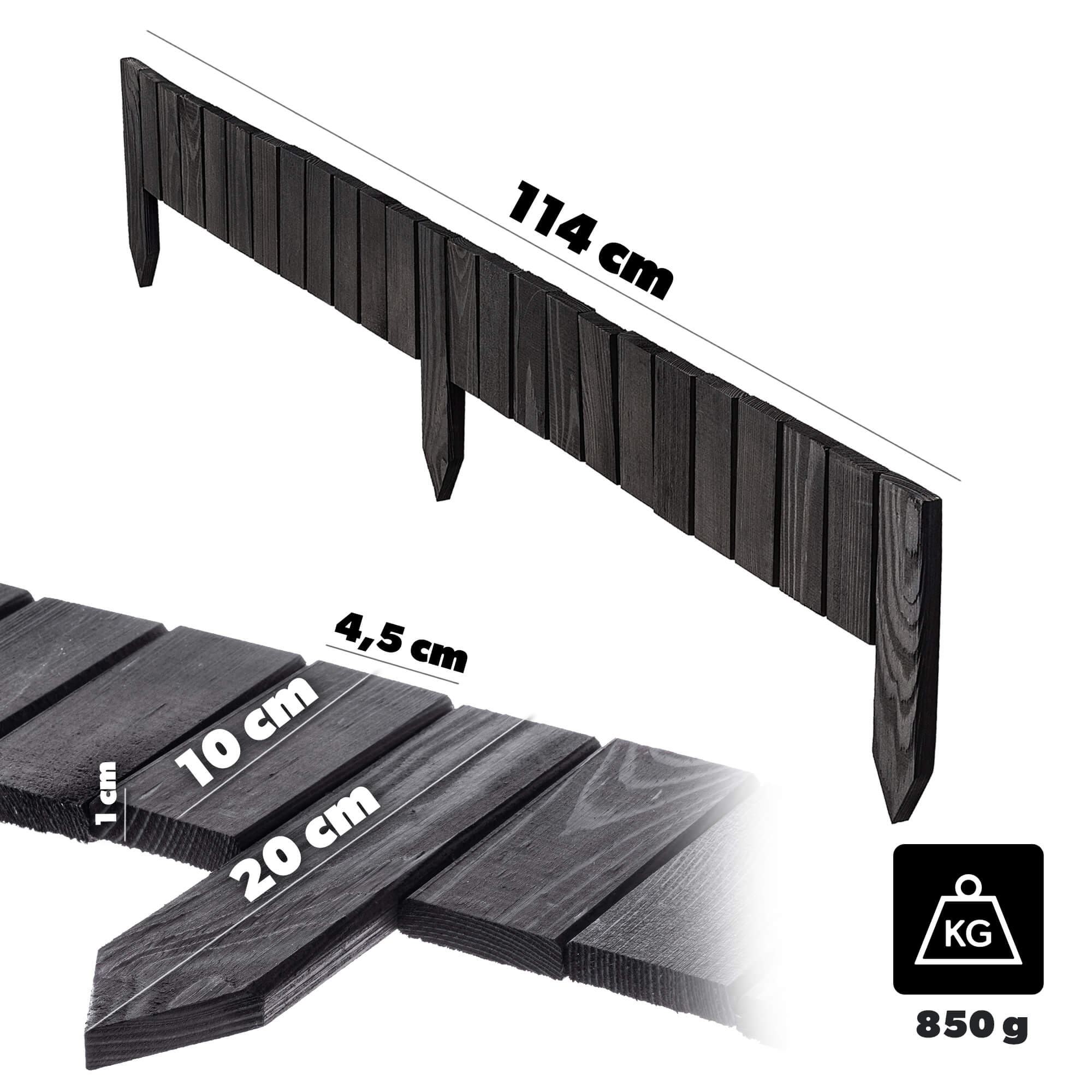 Płotek drewniany rollborder Ansjo obrzeże 115 x 10 cm antracyt