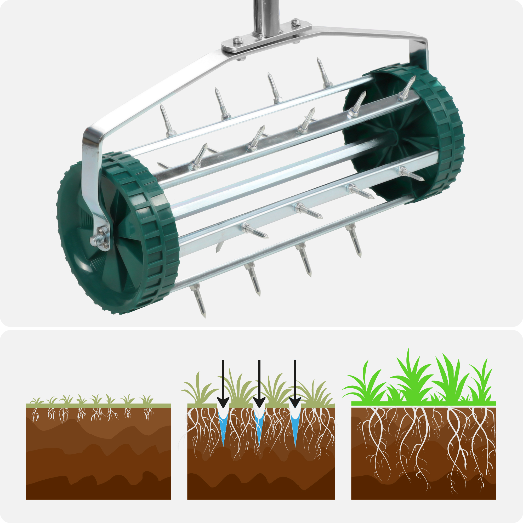 Ręczny aerator do trawy Udel, zielony