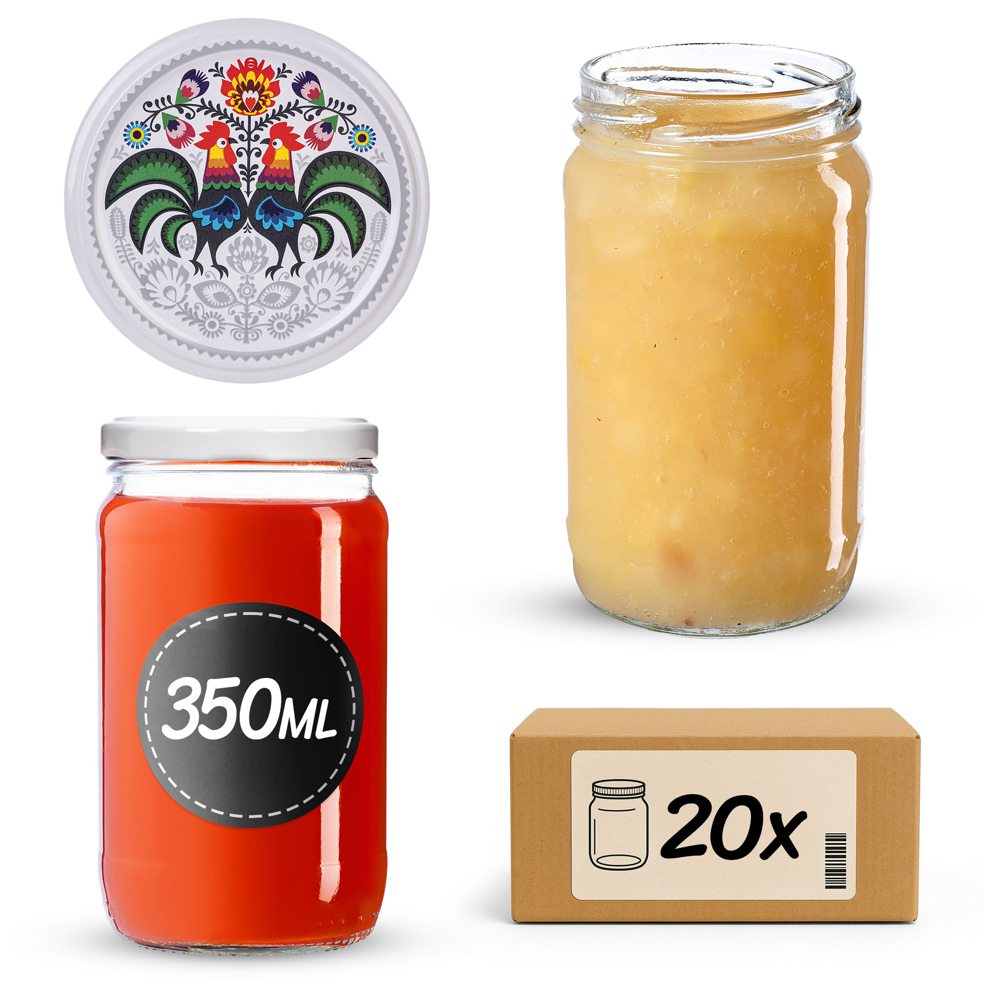 Słoiki na przetwory Gera 350ml fi66mm 20szt + wieczko Kogut