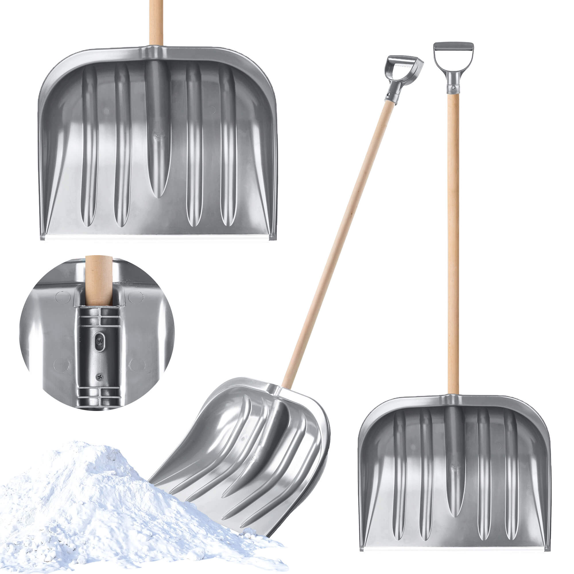 Zestaw do odśnieżania łopata do śniegu trzon drewniany srebrna + szufla łopata do śniegu czarna