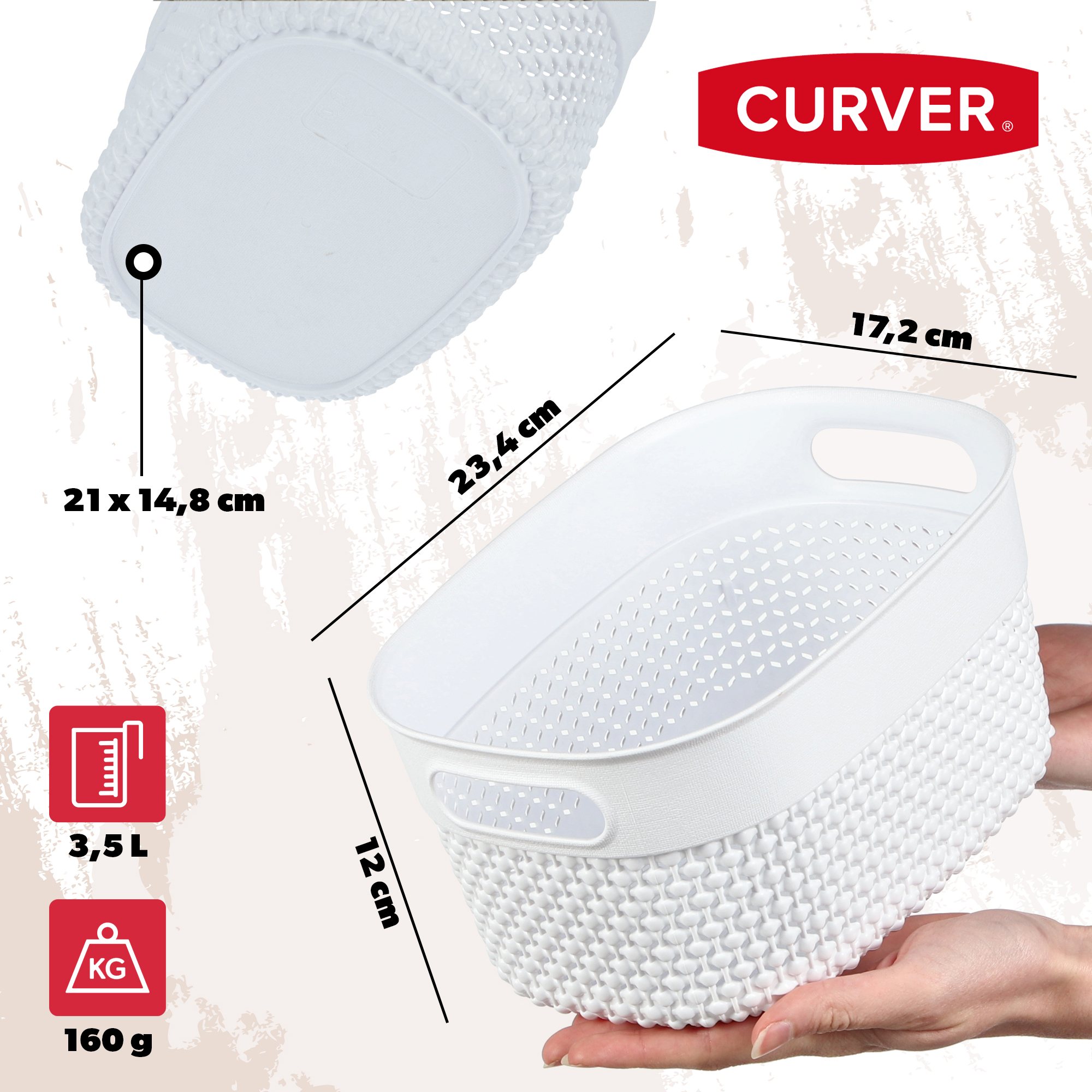 Koszyk prostokątny 3,5l Curver Filo Recycled, biały