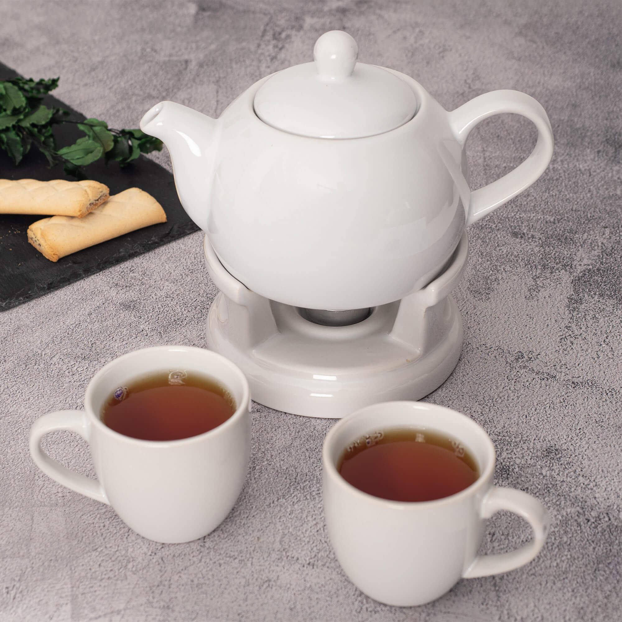 Dzbanek ceramiczny z podgrzewaczem Irais 1L + 2 kubki biały