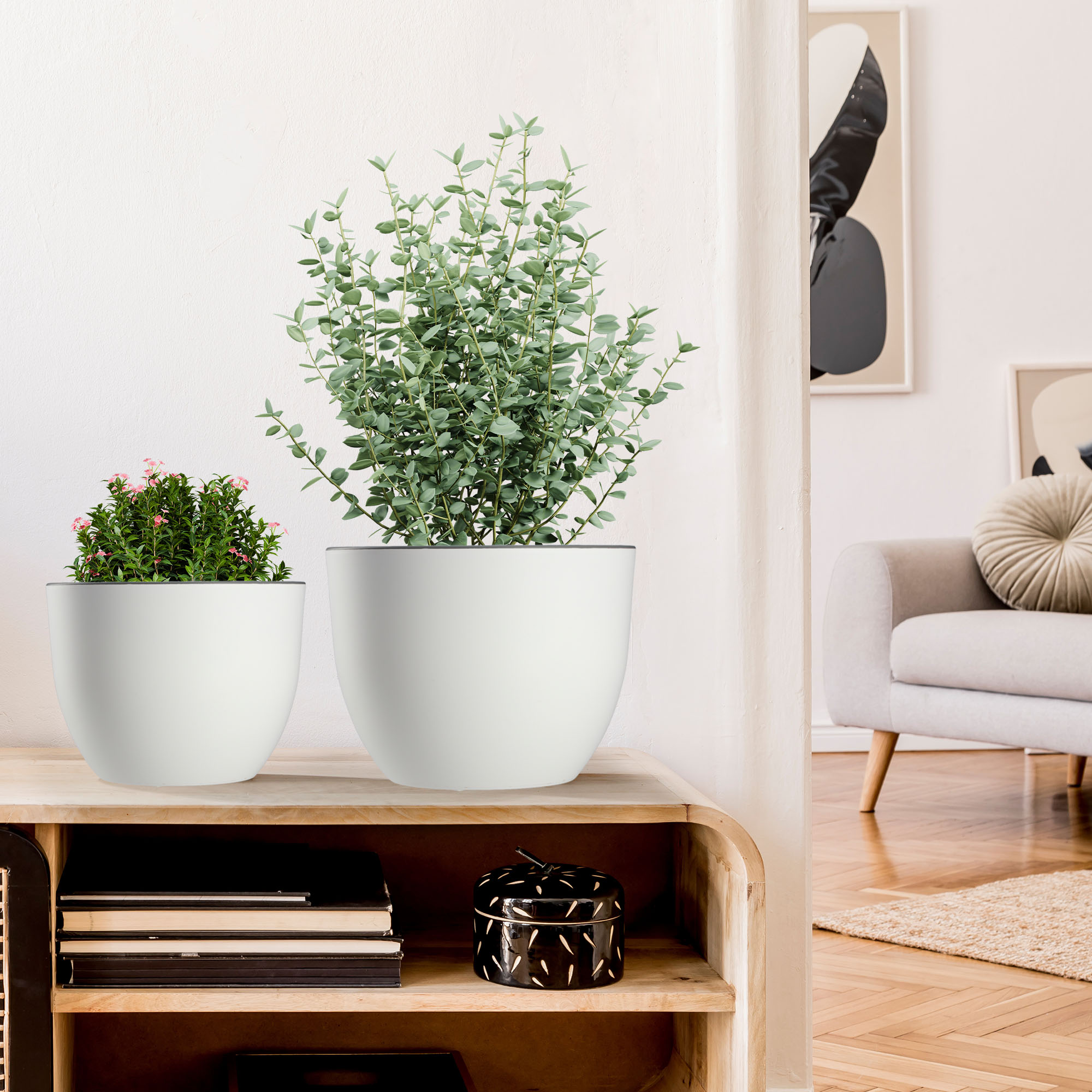 Doniczka okrągła Rafat 30 cm, biały + beton