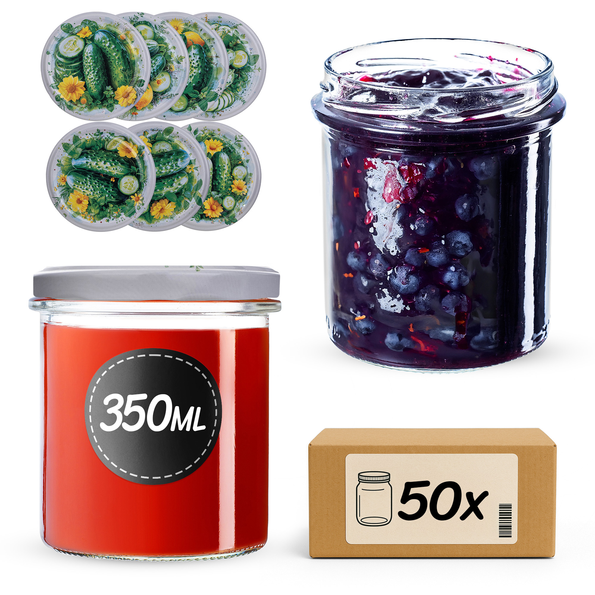 Słoiki na przetwory Avila 350ml fi82mm 50szt + wieczko Kompozycja ogórkowa