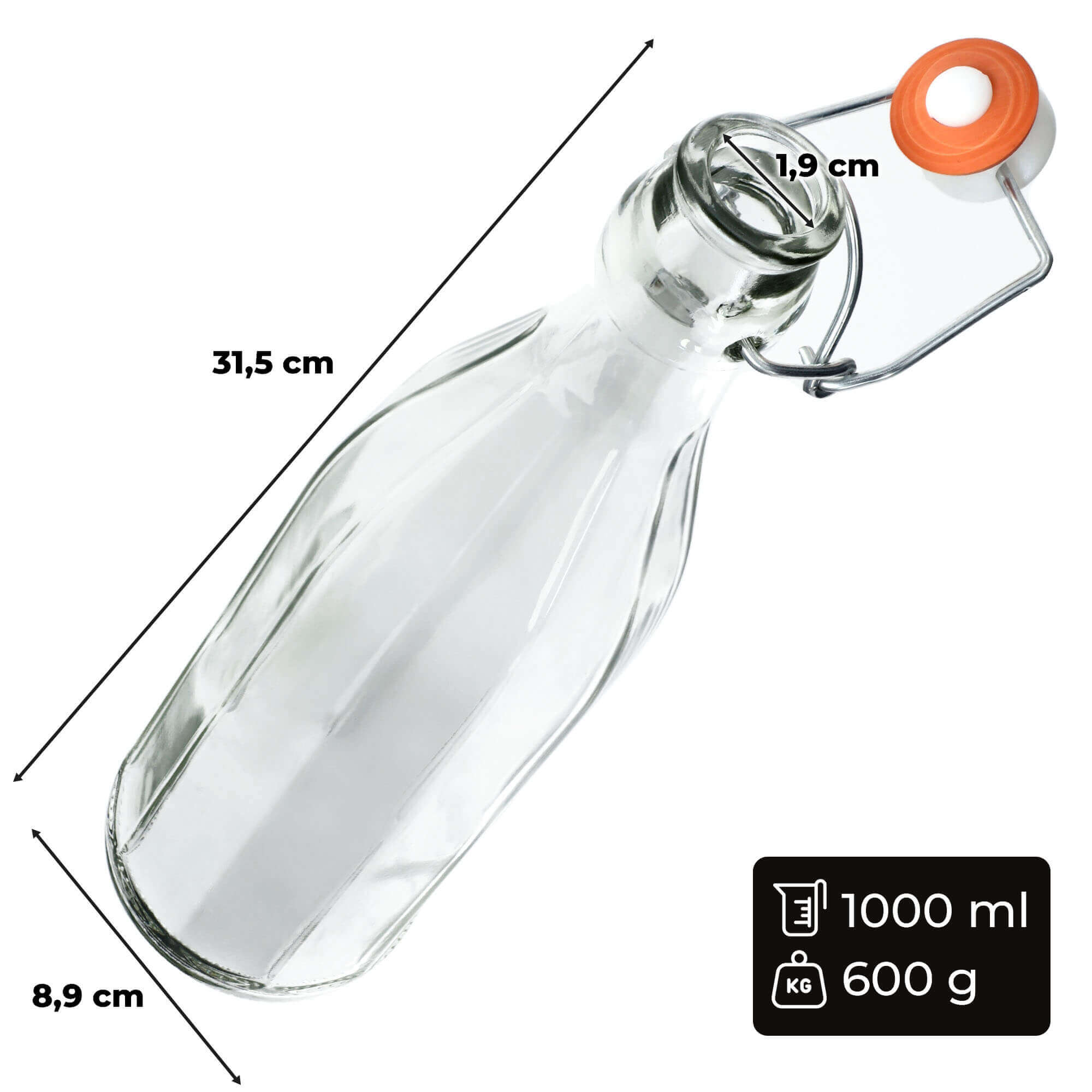 Szklana butelka z korkiem Tore 1000 ml, 3 szt.