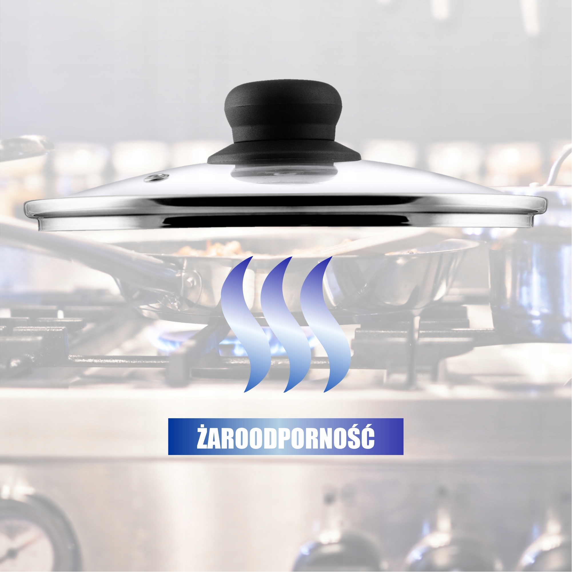 Pokrywa żaroodporna z uchwytem 20 cm, czarna